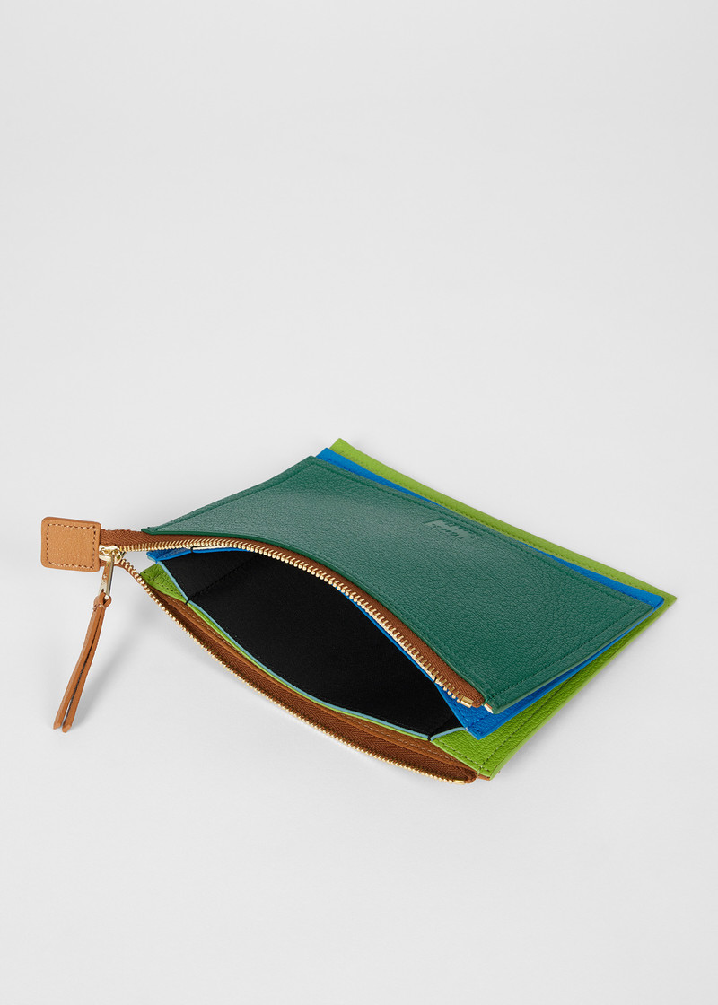 Green Leather Medium Concertina Zip Pouch 4