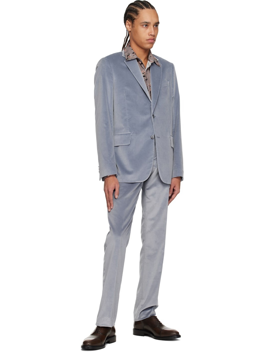 Blue Slim-Fit Velvet Trousers - 4