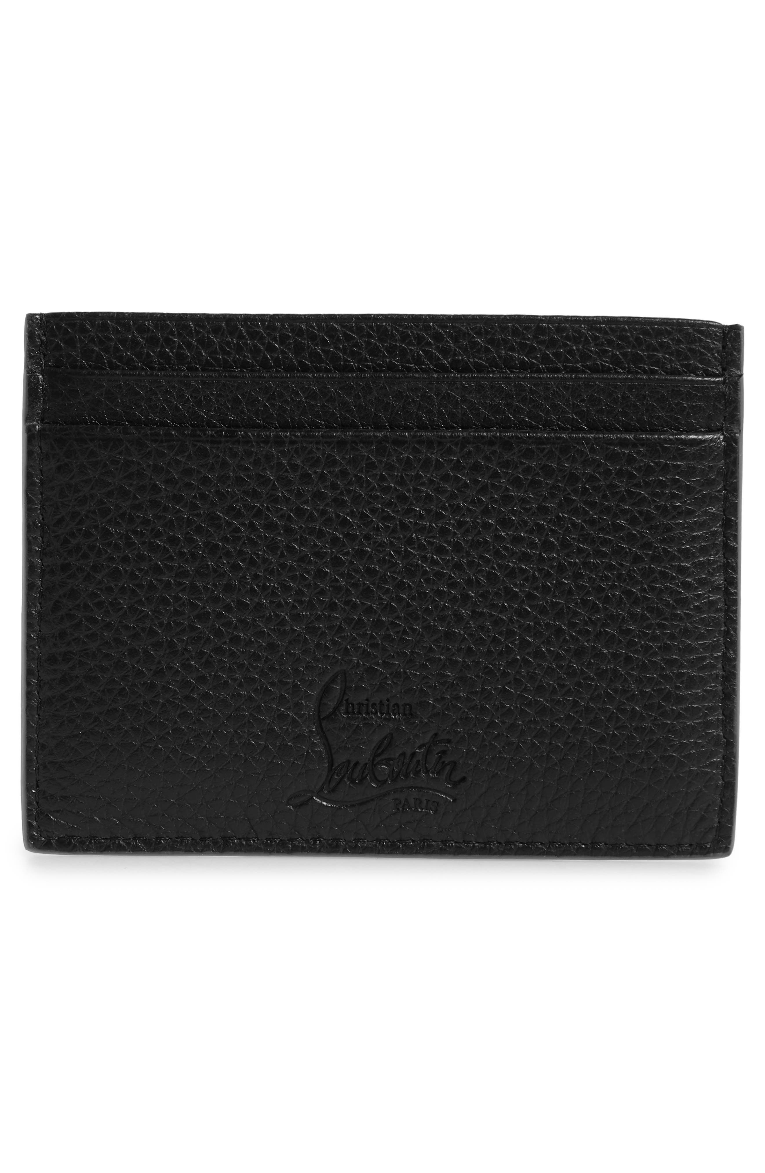 Christian Louboutin Kios Spikes Calfskin Leather Card Case in Black/Black at Nordstrom - 2