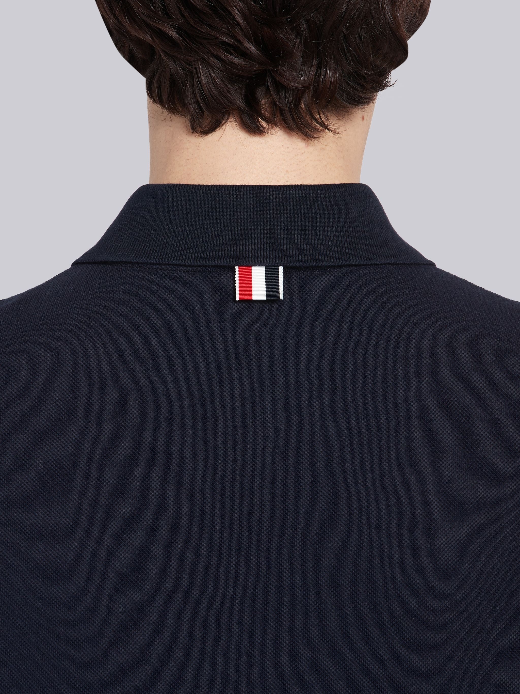 Navy Classic Cotton Pique Side Insert 4-Bar Polo - 6