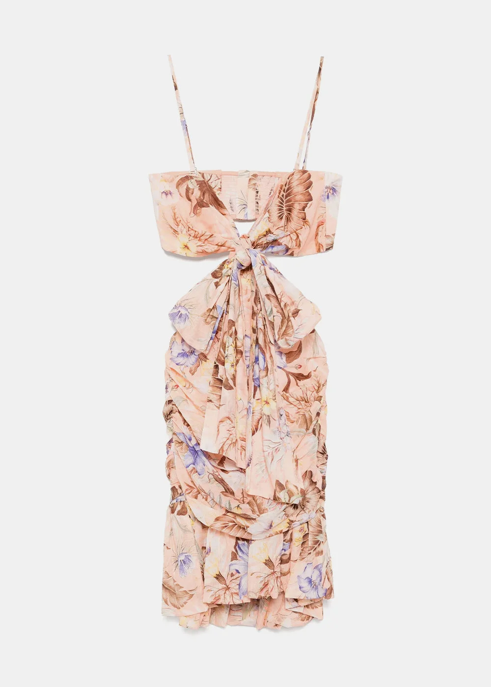 Peach Multi Floral Coco Bow Front Mini Dress - 1