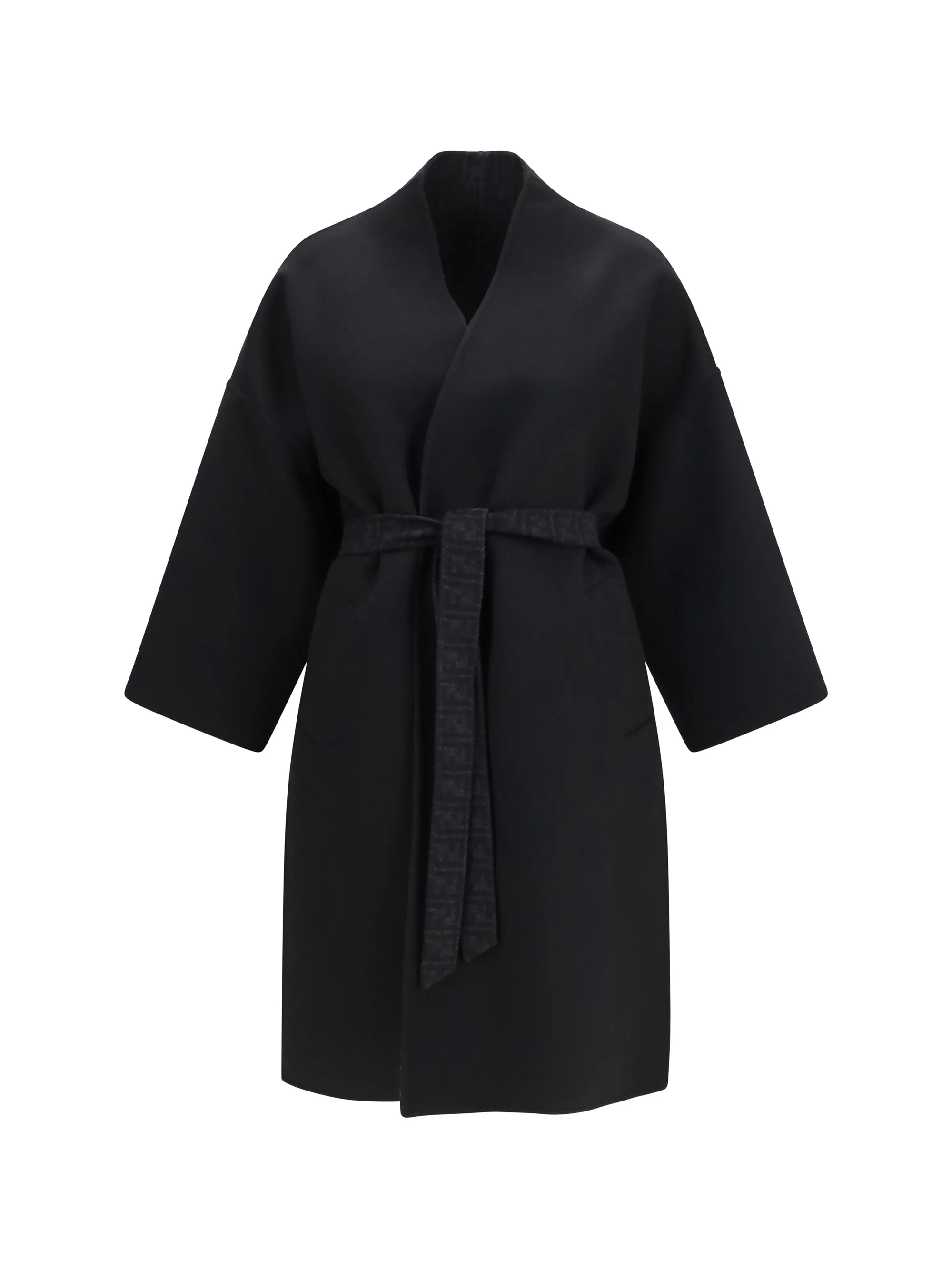 Fendi FF Zucca Wool Coat Black Women - 1