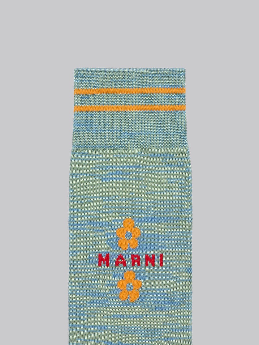 LIGHT BLUE AND GREEN MOULINÉ COTTON SOCKS WITH FLOWERS - 3
