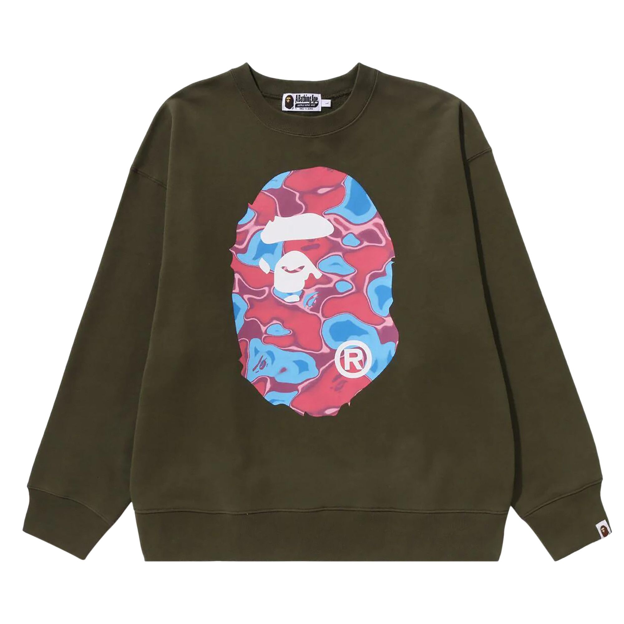 BAPE Liquid Camo Ape Head Relaxed Fit Crewneck Sweat 'Olive Drab' - 1