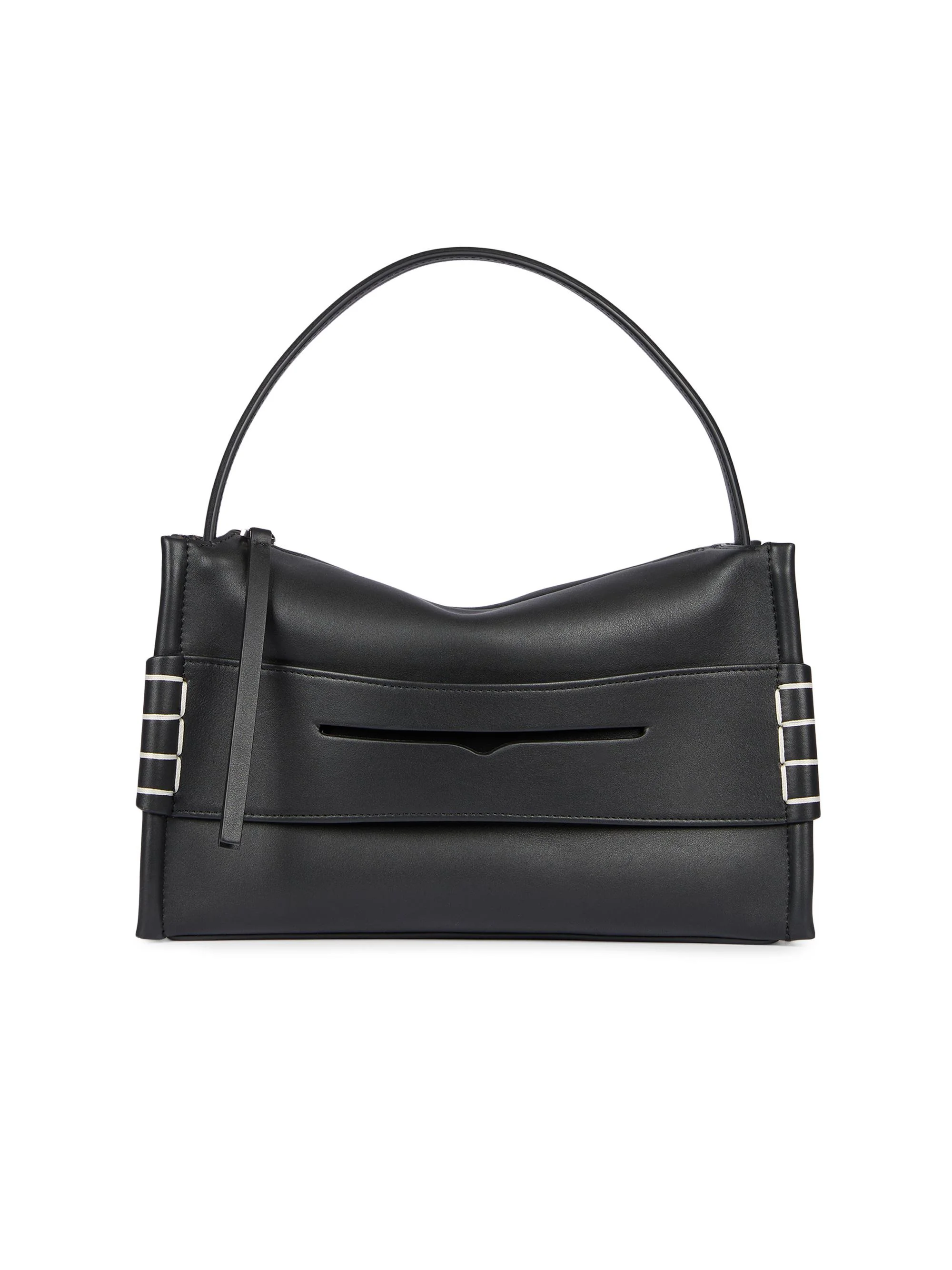 Women's Loafer Leather Top Handle Bag - Black - 1