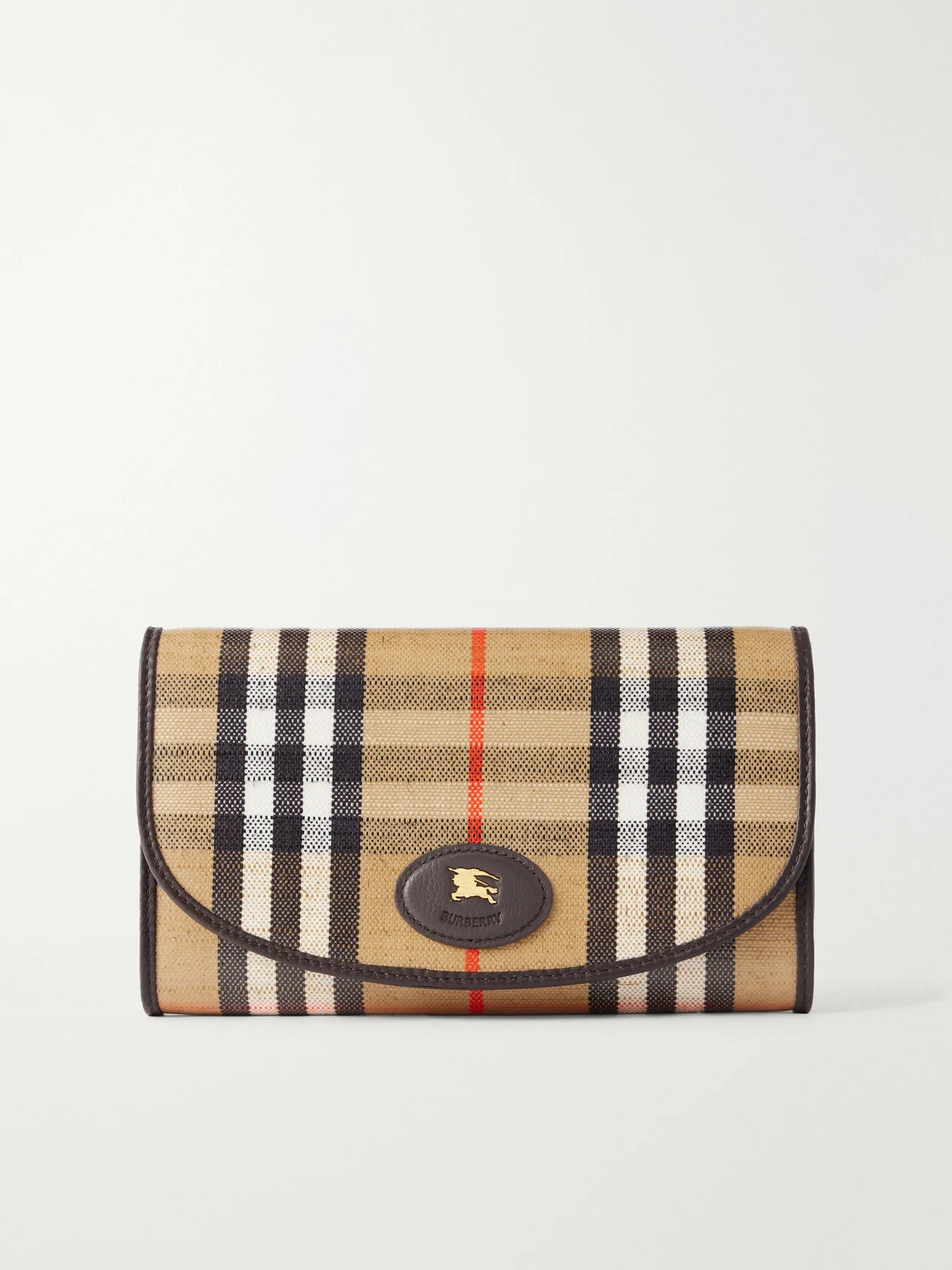 Leather-trimmed Checked Coated-canvas Clutch - 1