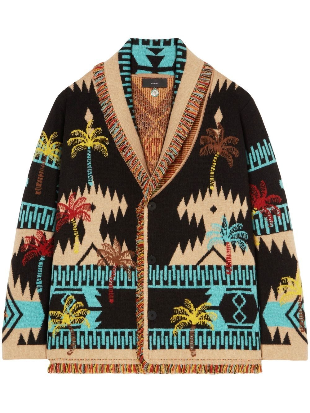 wool palm-tree jacquard cardigan - 1