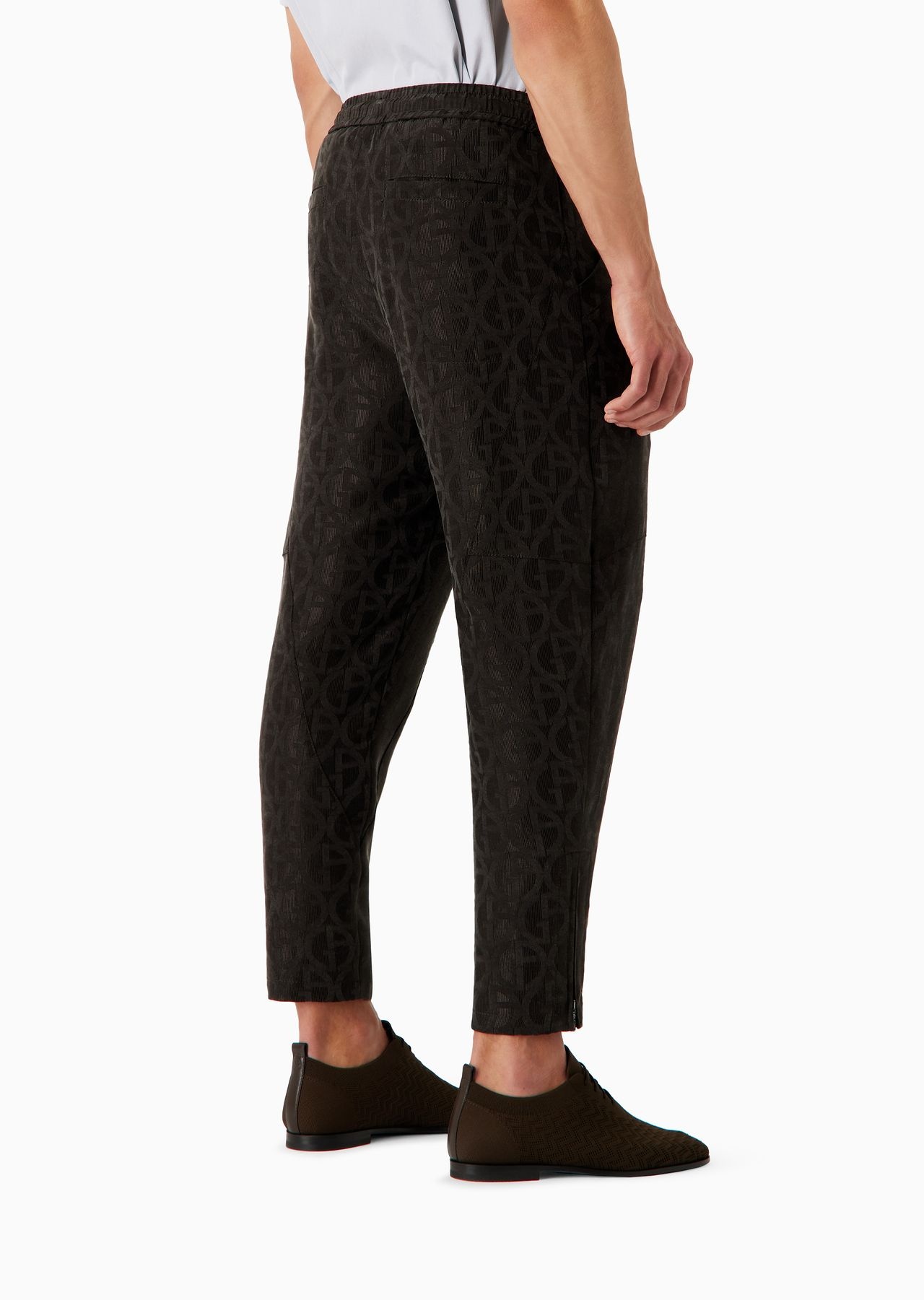 Flat-front trousers in cupro jacquard with all-over ASV monogram logo - 3