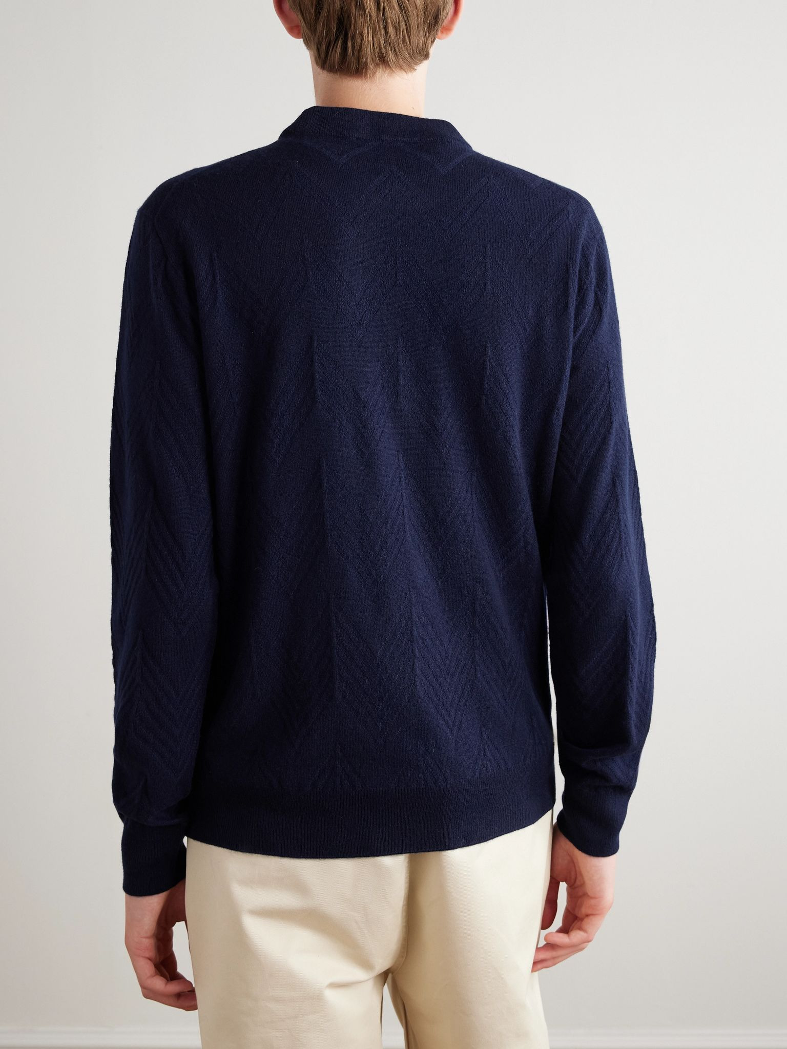 Jacquard-Knit Cashmere Mock-Neck Sweater Navy - 3