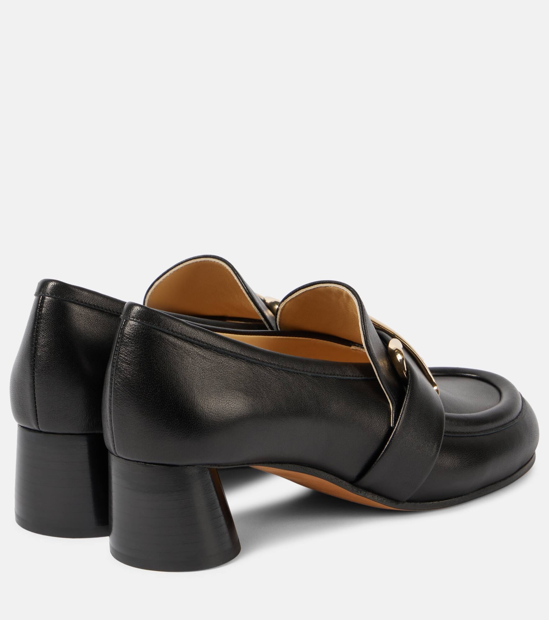 Monogram leather loafer pumps - 3