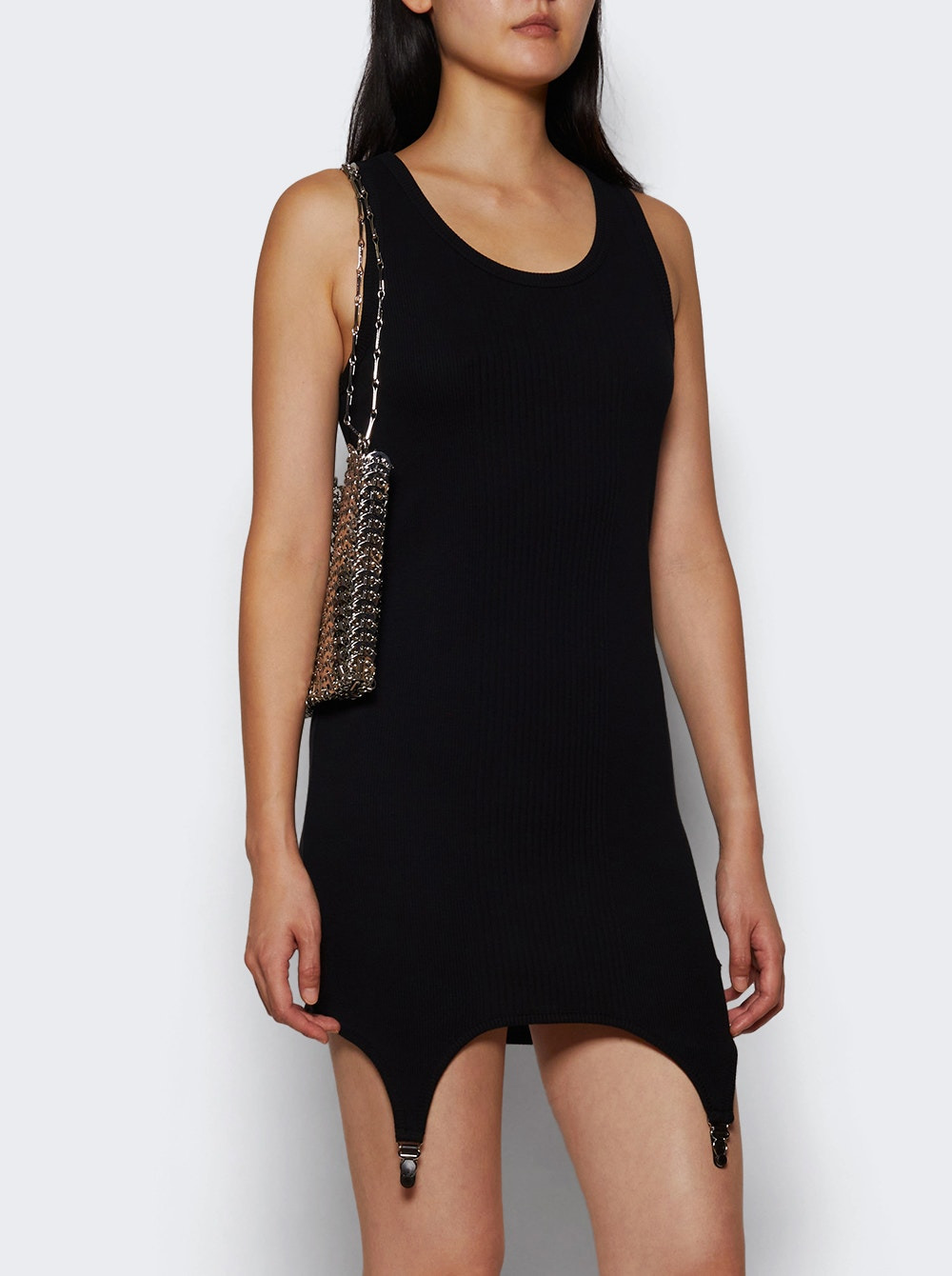 Ribbed Short Dress With Lingerie Garter Black - 2