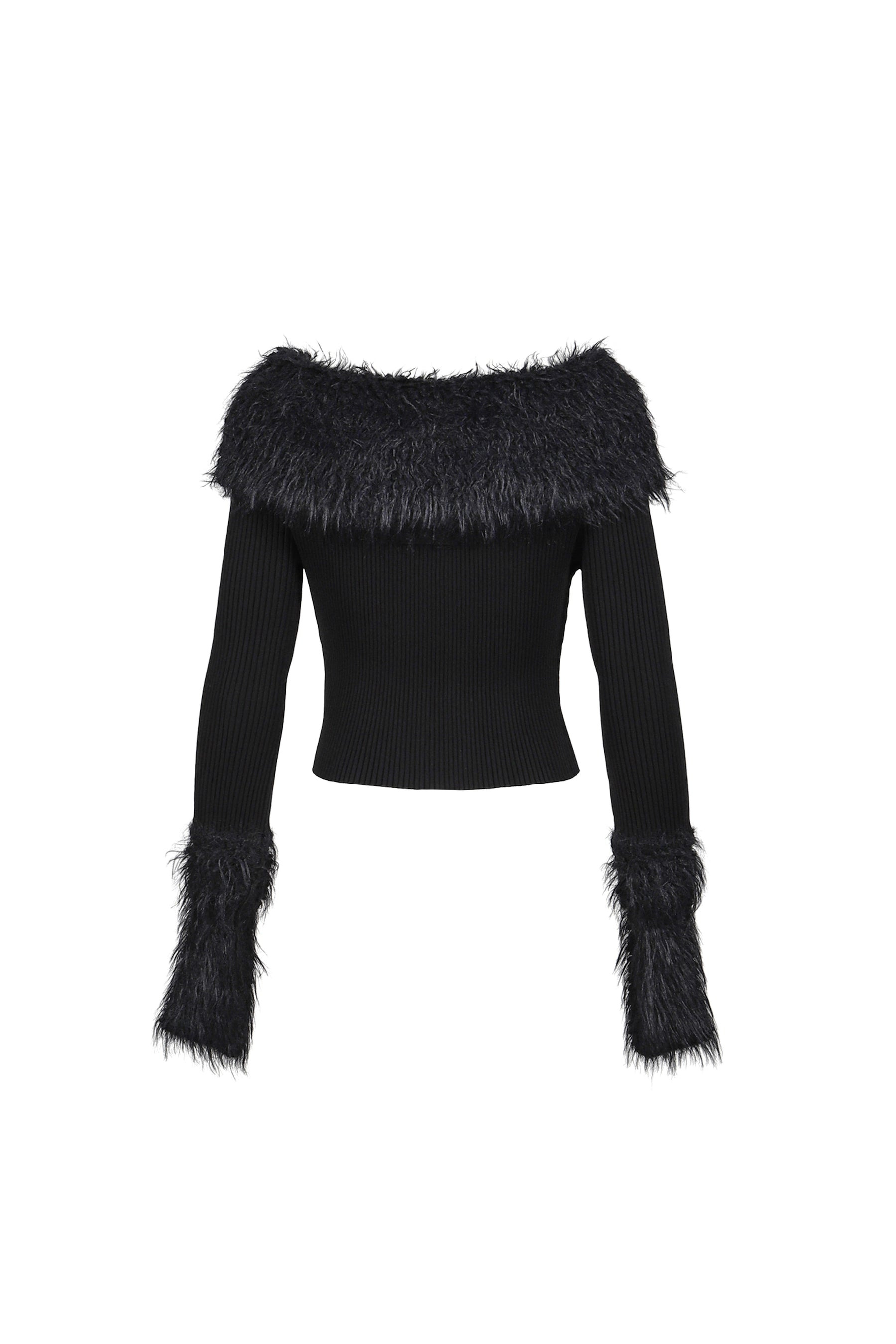 MIX VISCOSE RIBBED AND HAIRY DETAILS SWEATER / BLK - 6