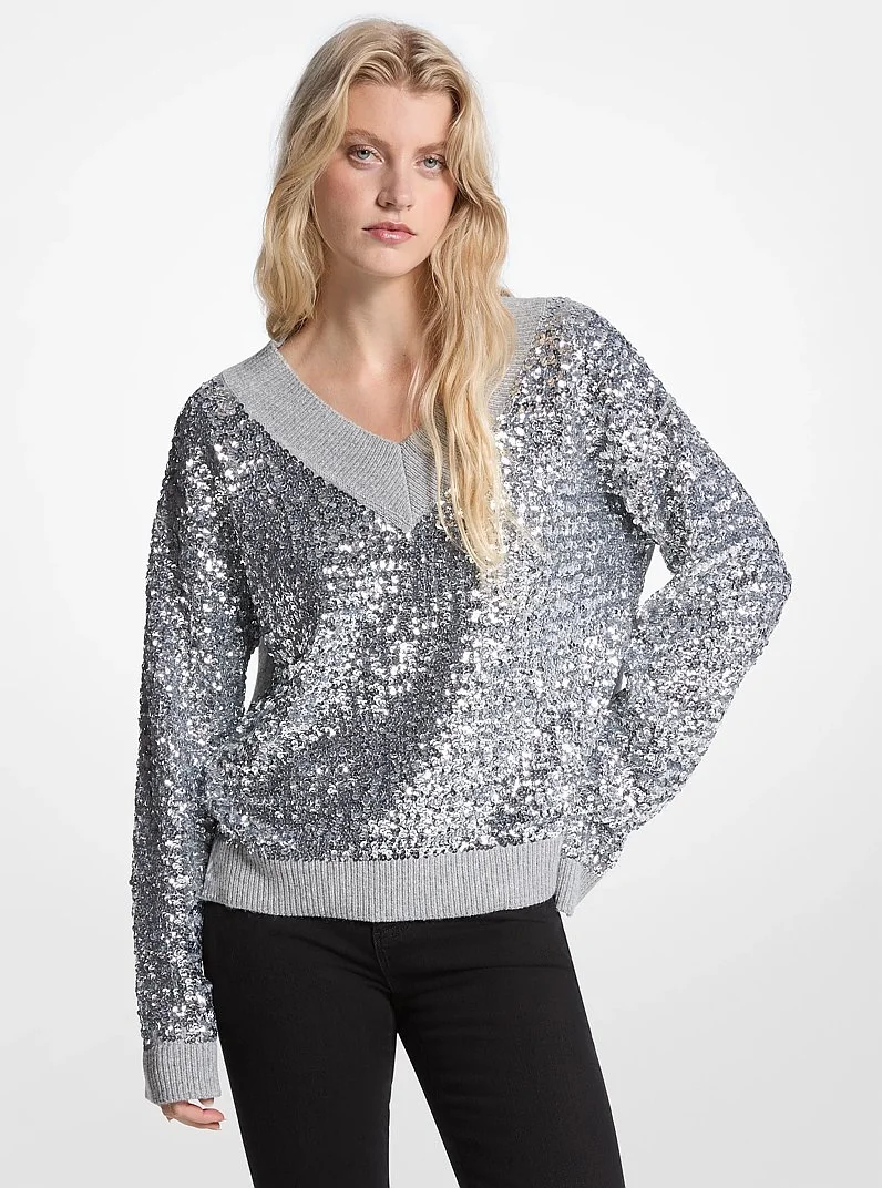 Sequined Cotton Blend Sweater - 1