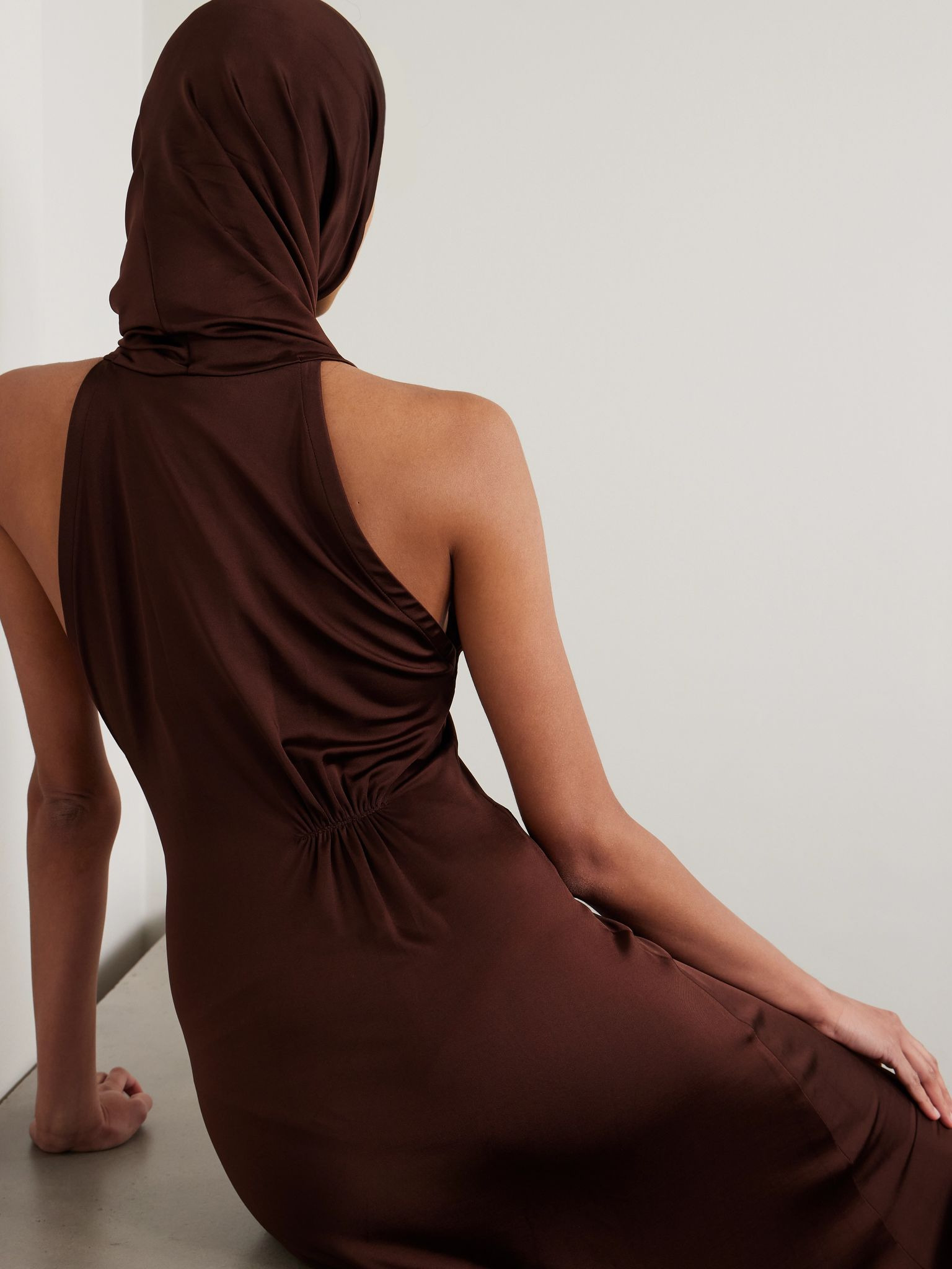 Hooded stretch-jersey midi dress Brown - 5