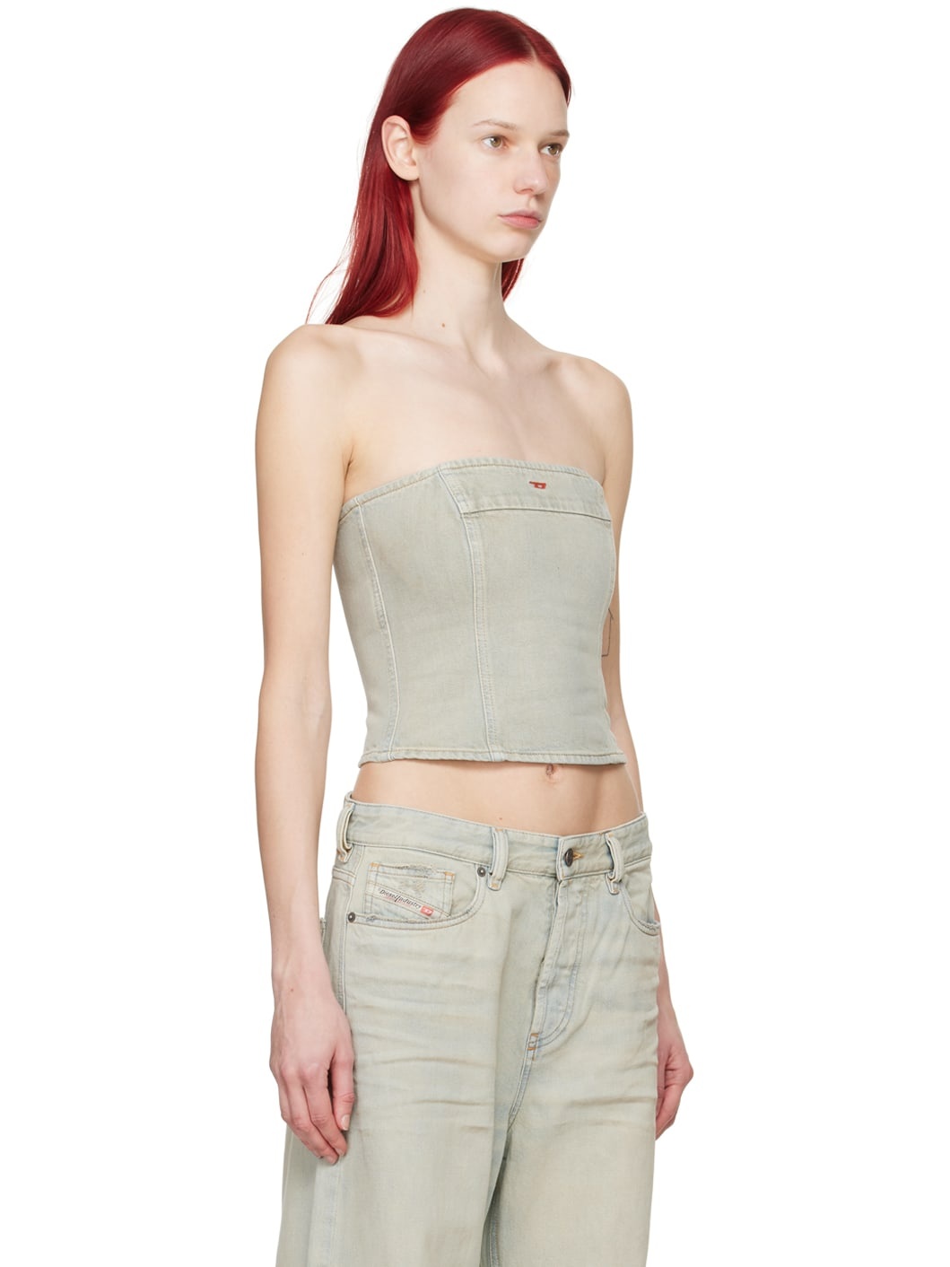 Beige De-Ville Denim Tube Top - 2