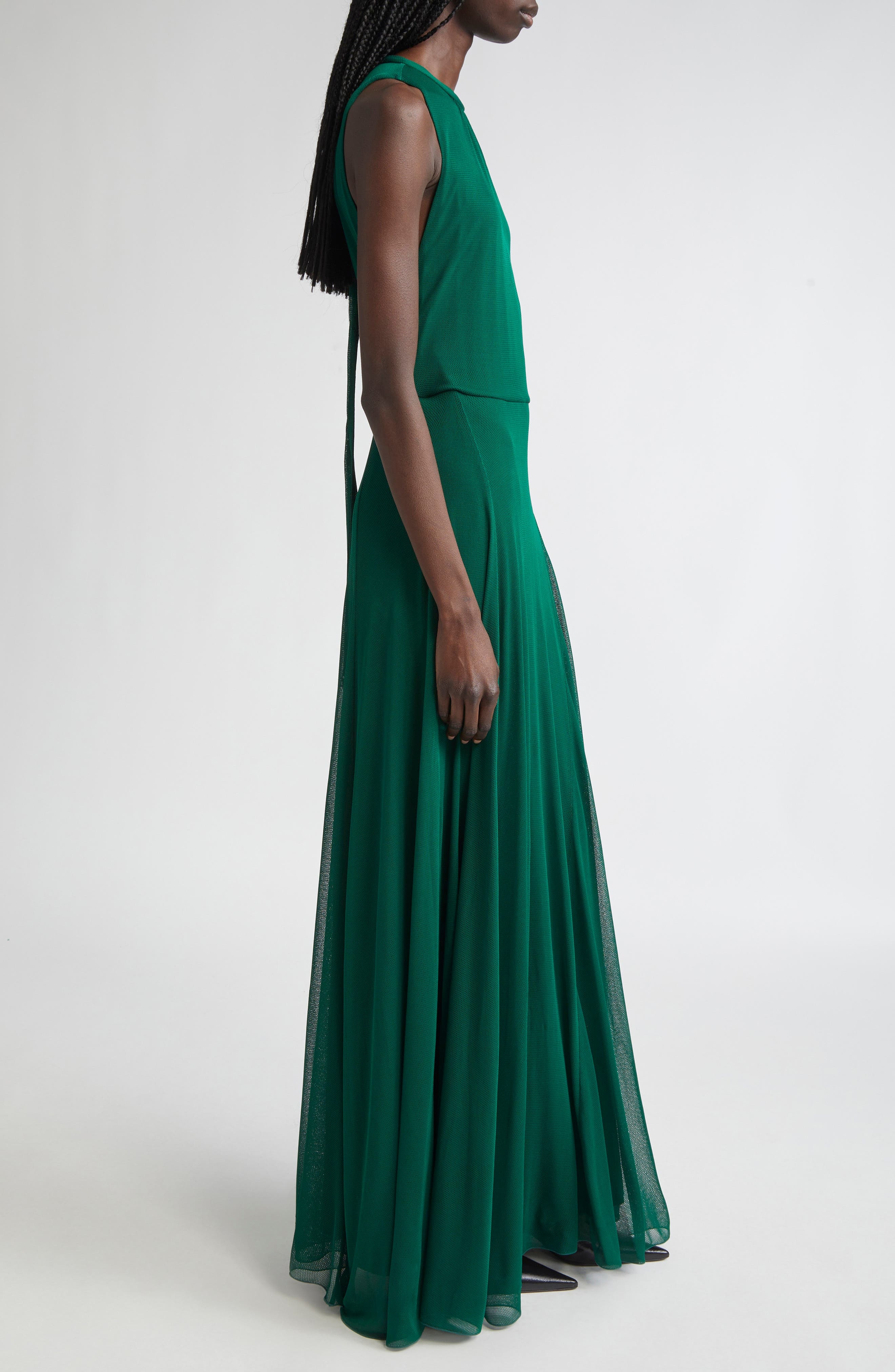 Max Mara Carnet Mesh Jersey Maxi Dress in Emerald at Nordstrom - 3