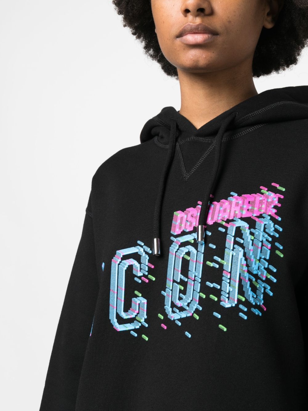 logo-print drawstring cotton hoodie - 5