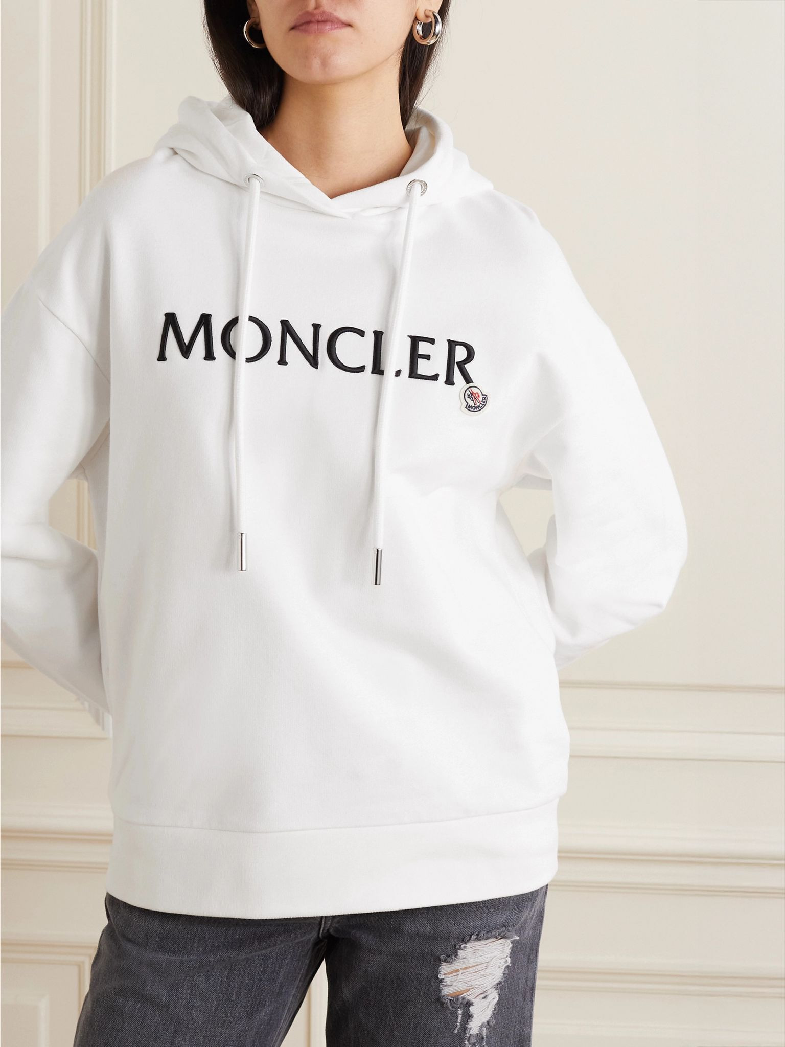Appliquéd cotton-jersey hoodie White - 3