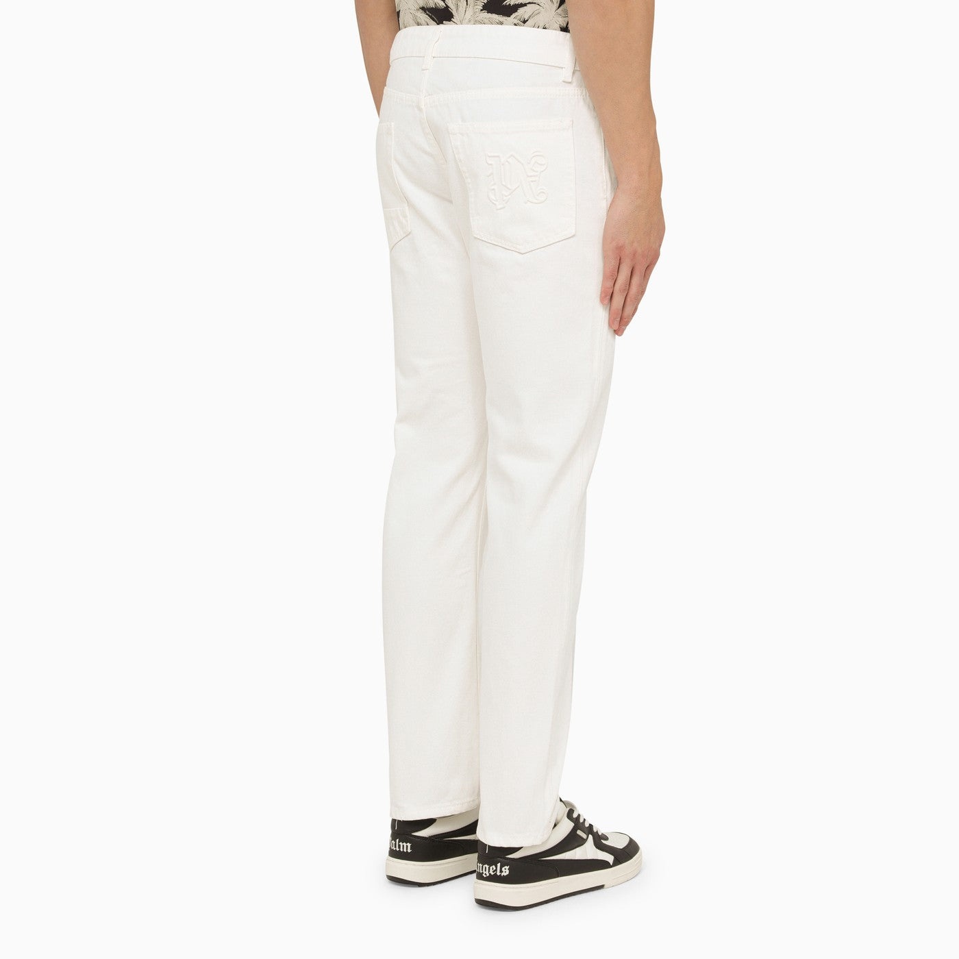 Palm Angels White Jeans With Monogram Embroidery - 4