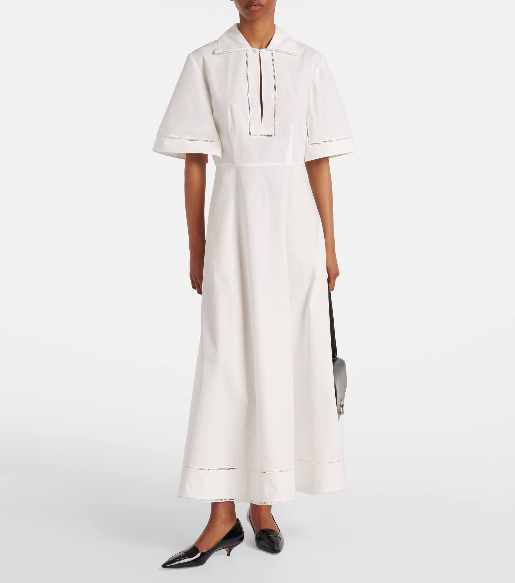 Embroidered cotton poplin midi dress - 2