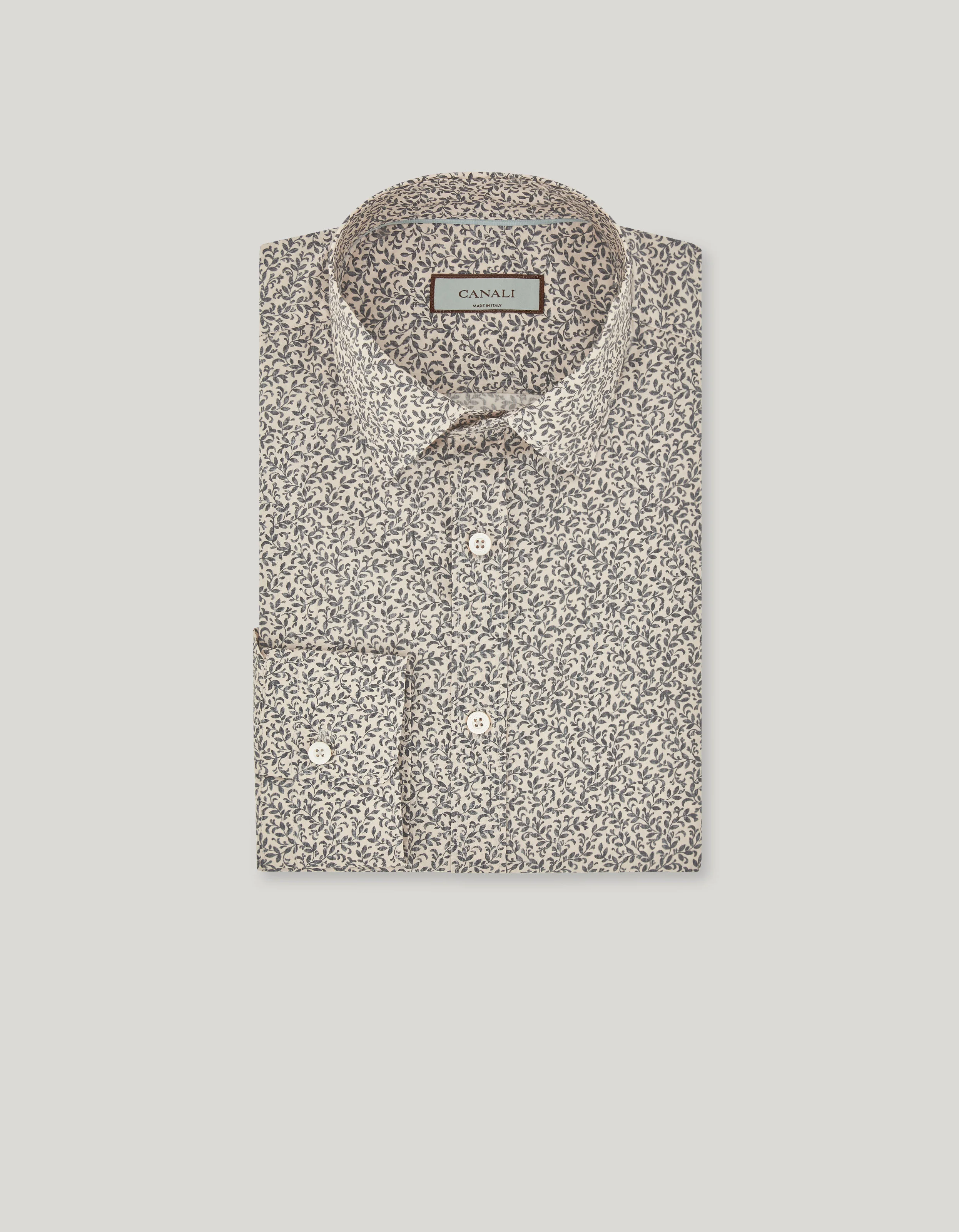 BEIGE AND GRAY CASUAL PRINTED COTTON AND LYOCELL SHIRT - 1
