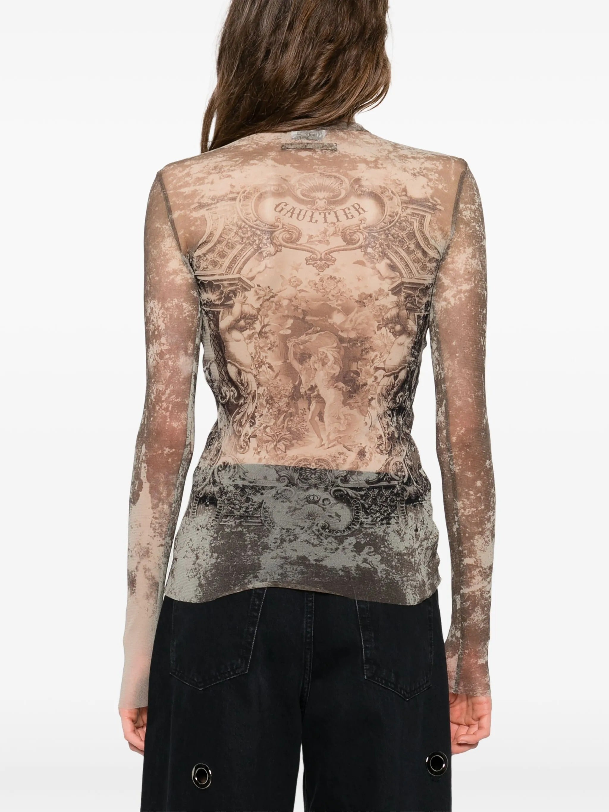 JEAN PAUL GAULTIER - Women Mesh Printed "Médaillon" Long Sleeves Top - 3
