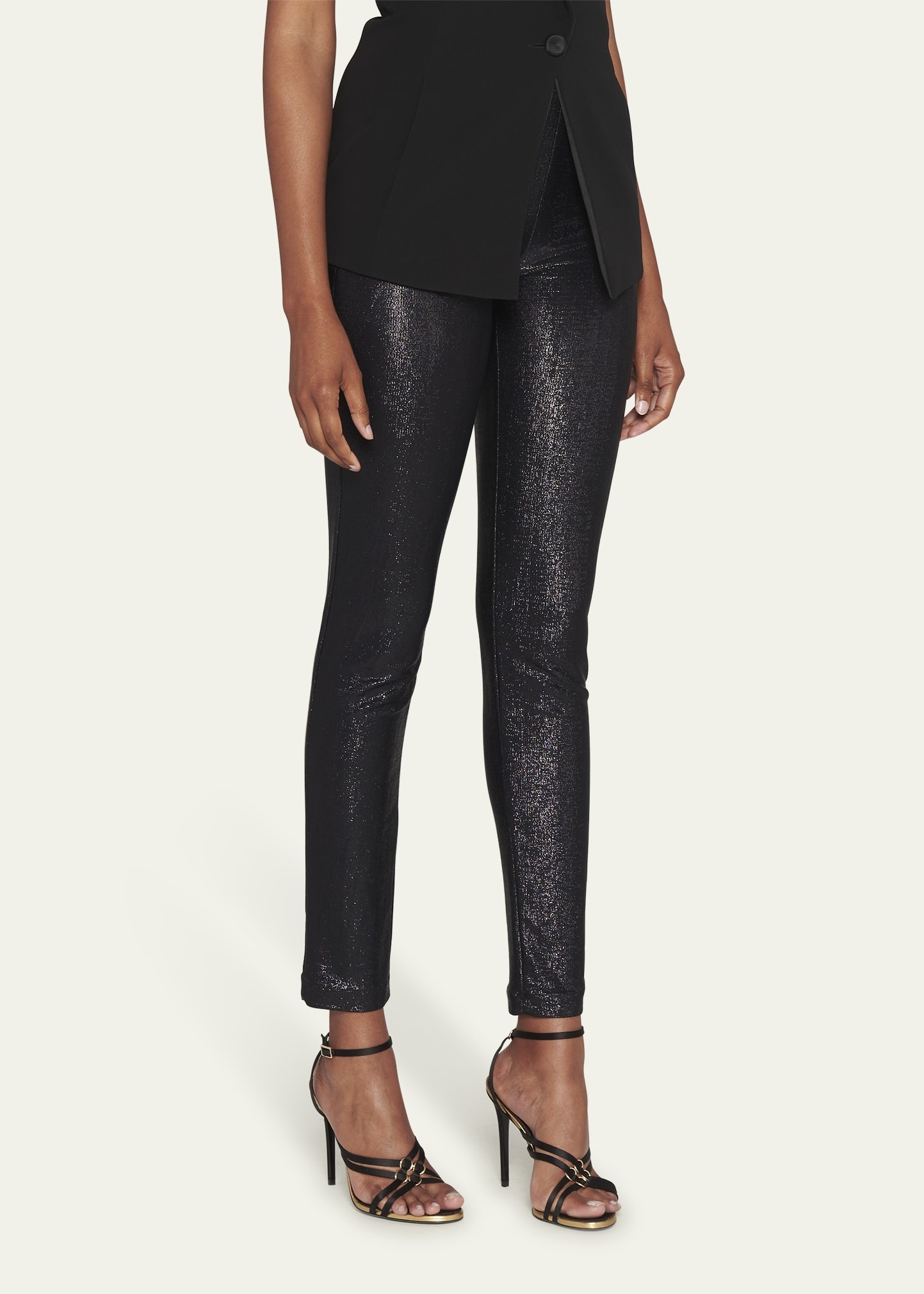 Metallic Sparkle Skinny-Leg Ankle Pants - 4