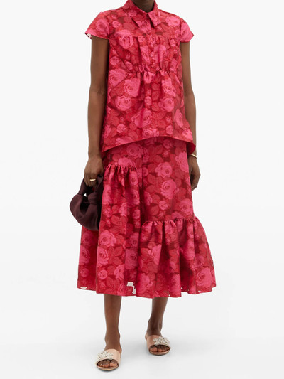 Erdem Gaura floral fil-coupé organza midi skirt outlook