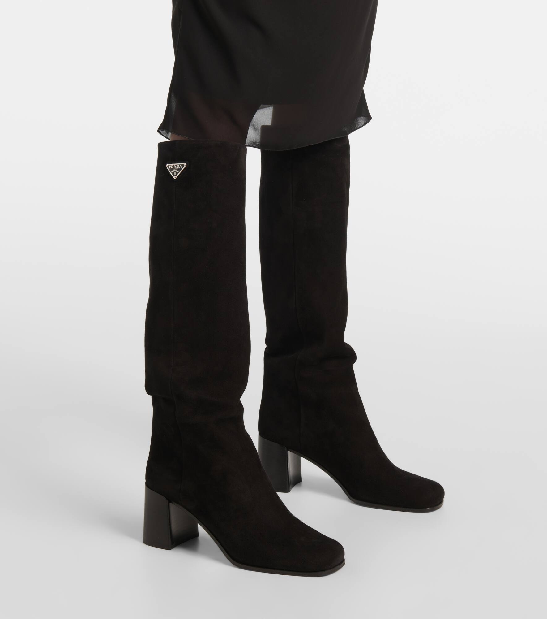 Logo suede knee-high boots - 4