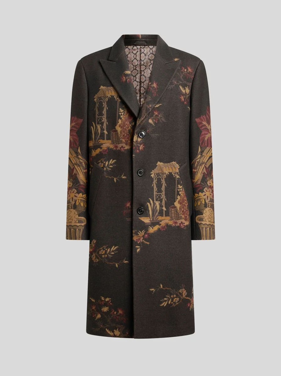 WOOL-BLEND COAT WITH PLACED FLOWER AND ANIMAL PRINT - 1