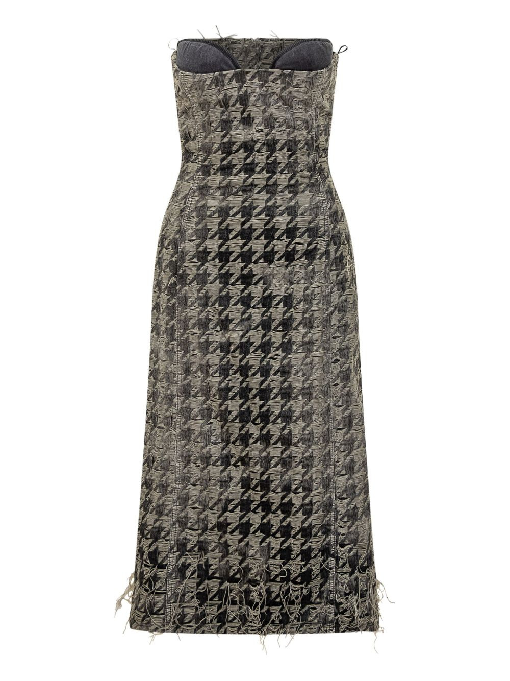 houndstooth frayed dress - 2