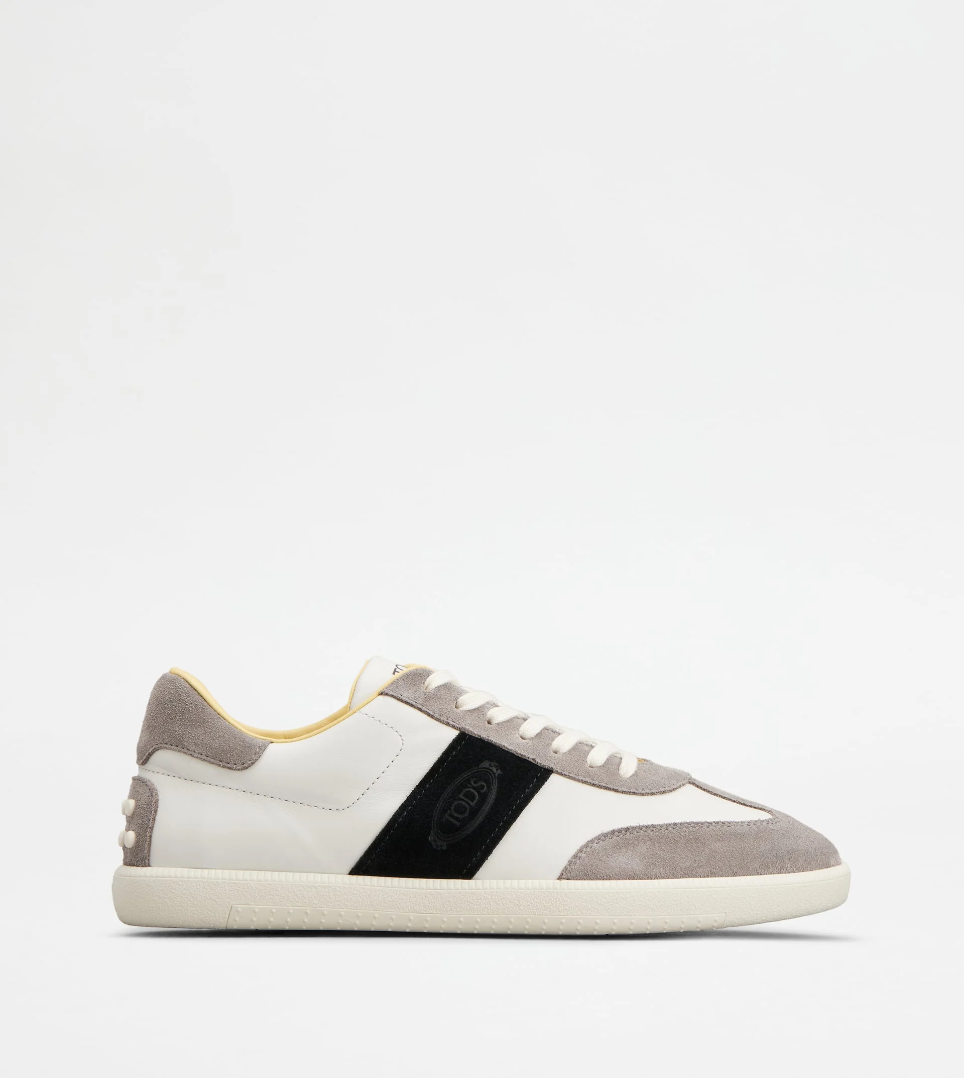 TOD'S TABS SNEAKERS IN SMOOTH LEATHER AND SUEDE - WHITE, GREY, BLACK - 1