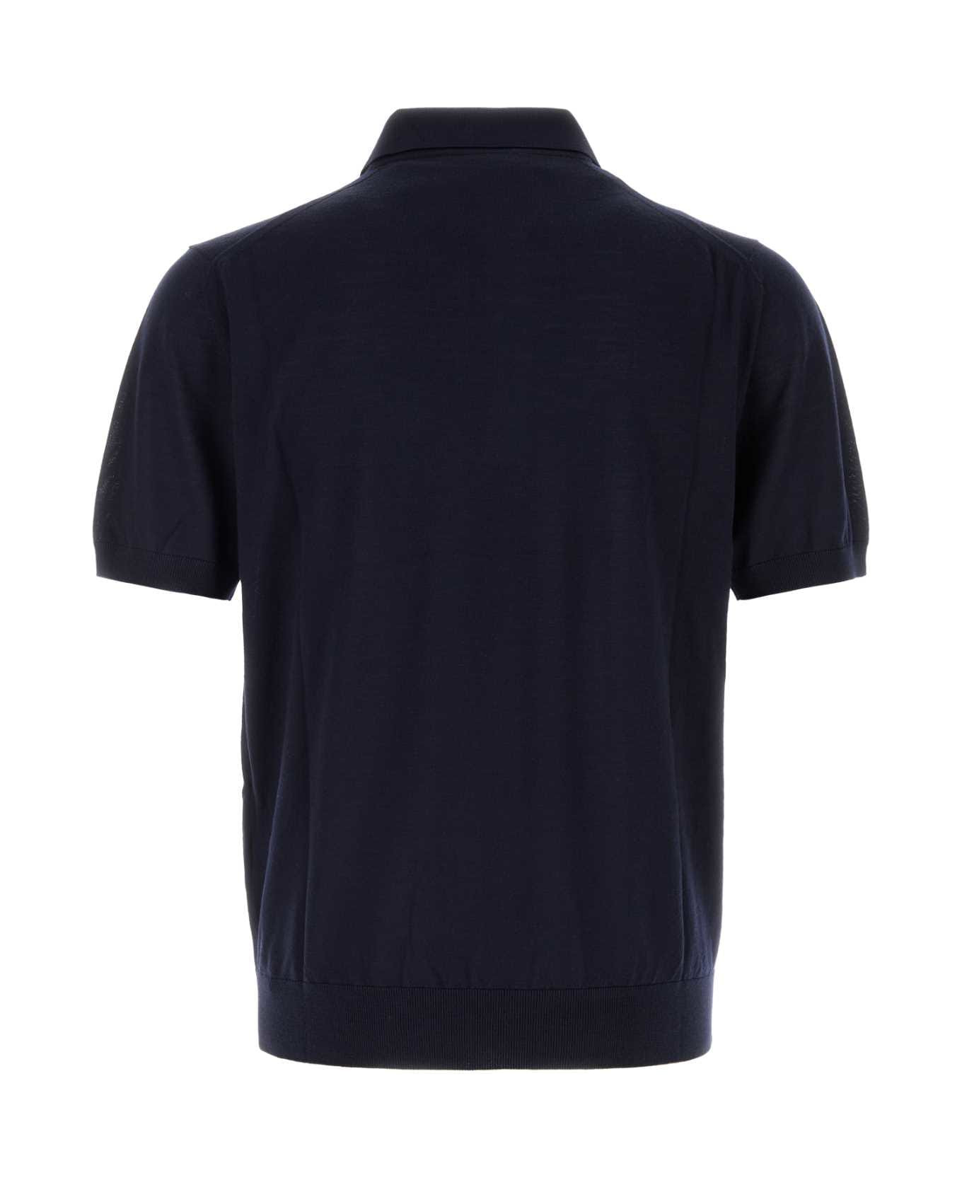 Navy Blue Wool Polo Shirt - 2