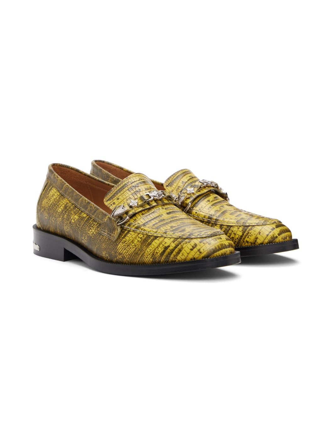 Yellow Snake-Embossed Loafers - 4