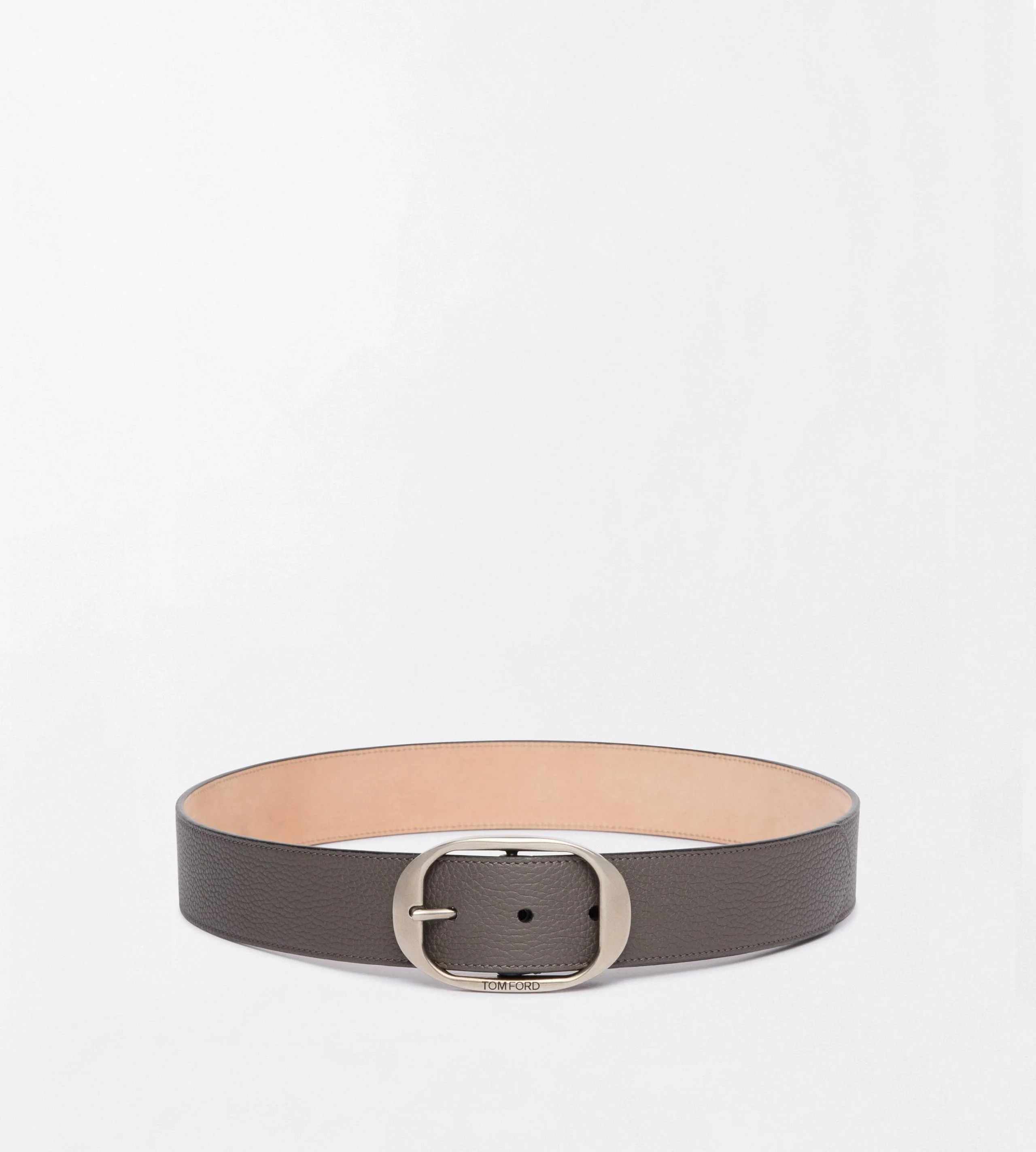 GRAIN LEATHER OVAL BUCKLE BELT - 1
