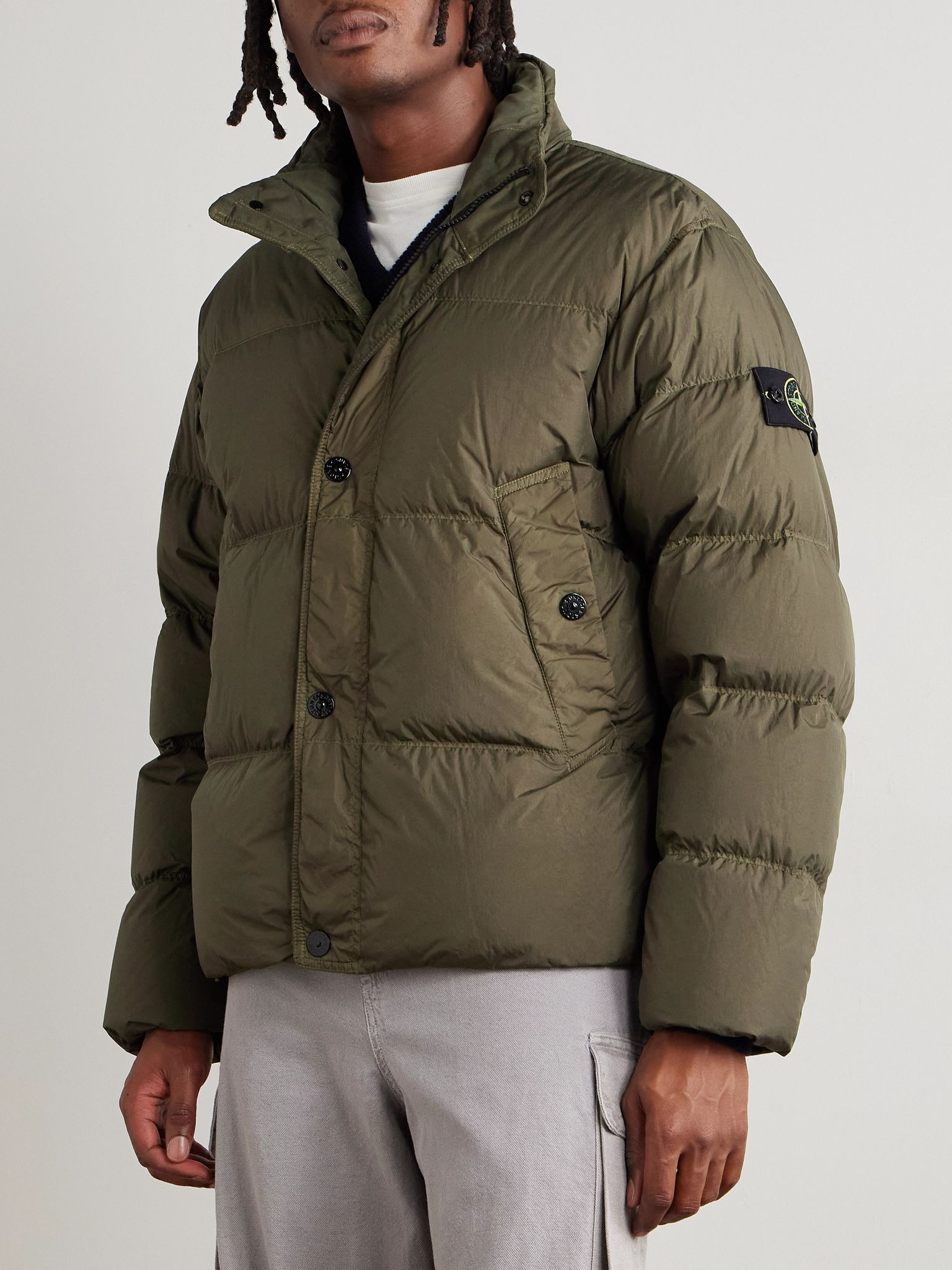 Logo-Appliquéd Garment-Dyed Quilted Crinkle Reps Down Jacket Green - 3