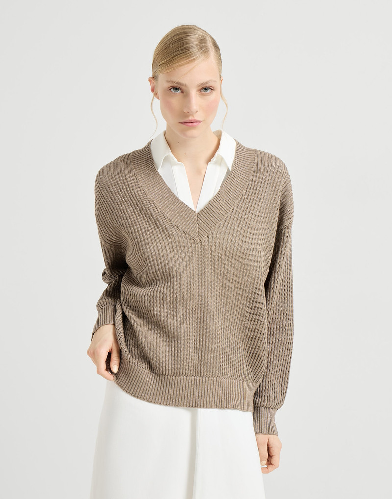Brunello Cucinelli Sparkling cotton ribbed net sweater outlook