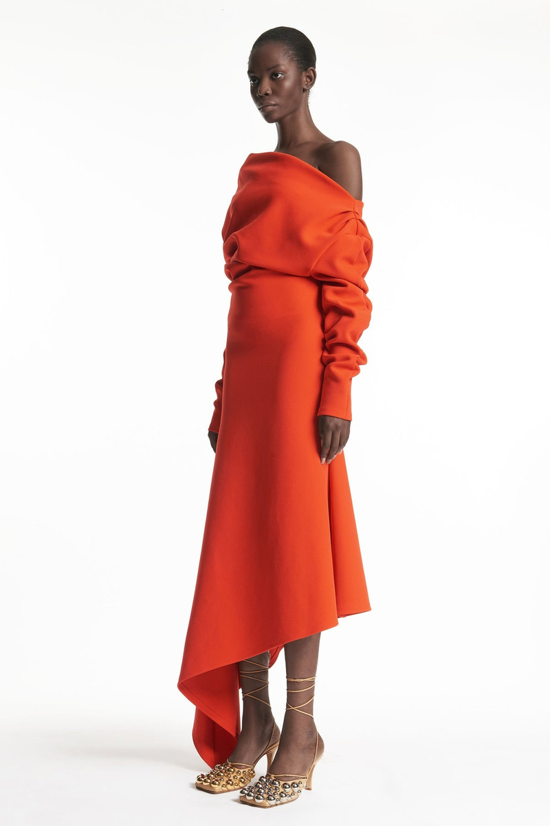 OFF SHOULDER ASYMMETRIC DRESS RED 3