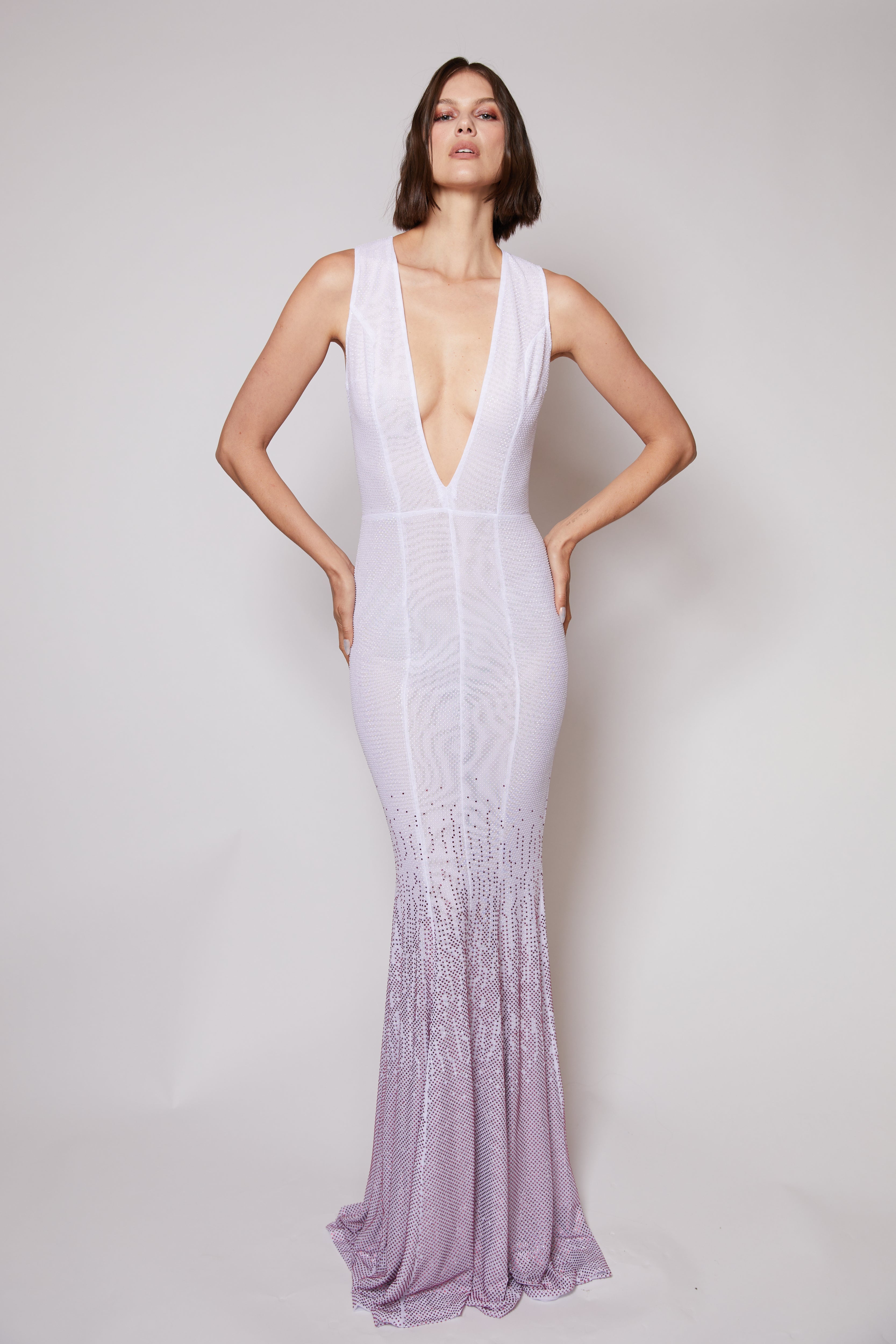Look Sixteen: Crystal Ombre V Neck Gown - 3