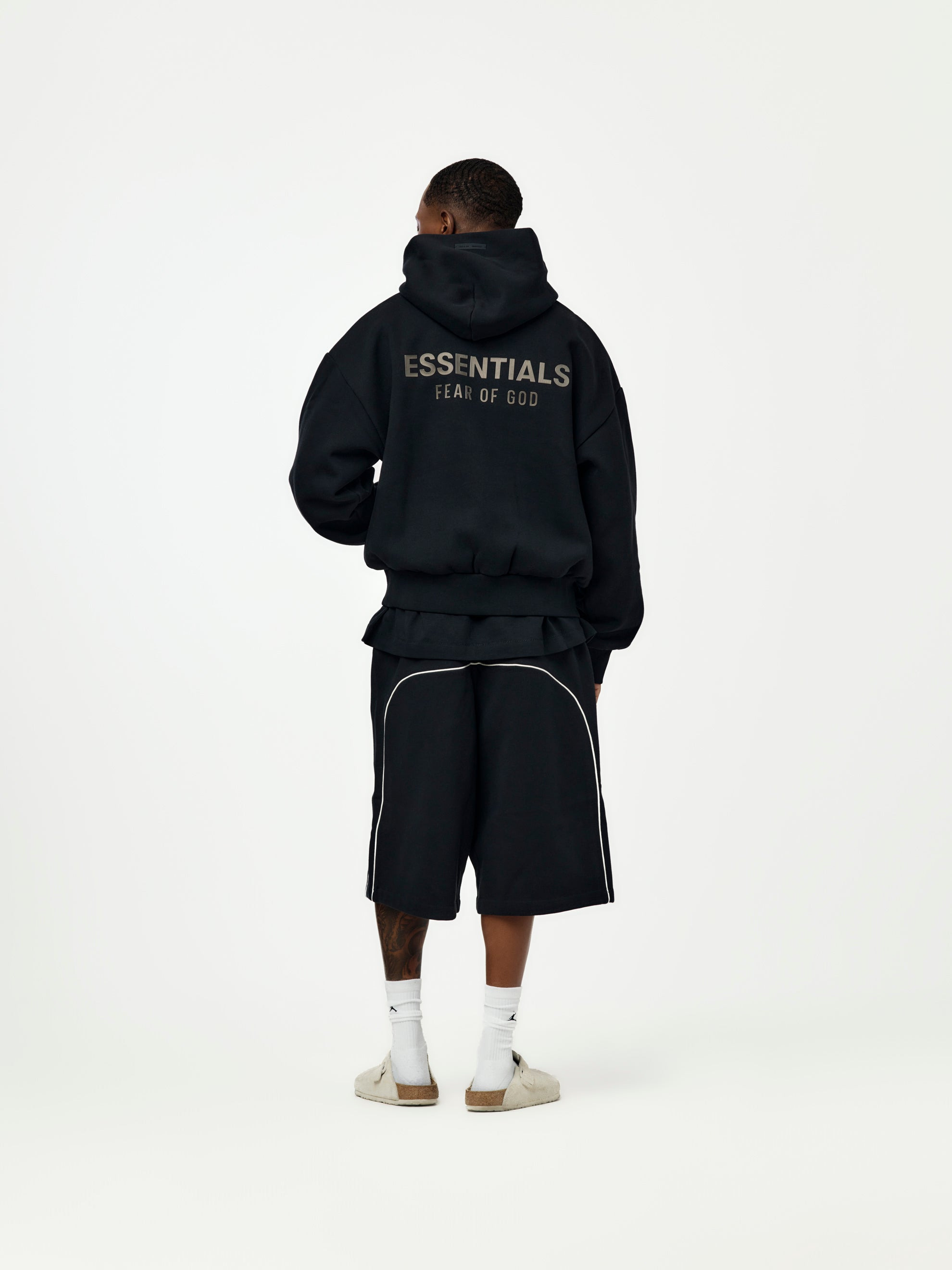 RELAXED FLEECE SWEATSHORT WITH PIPING (JET BLACK) - 5