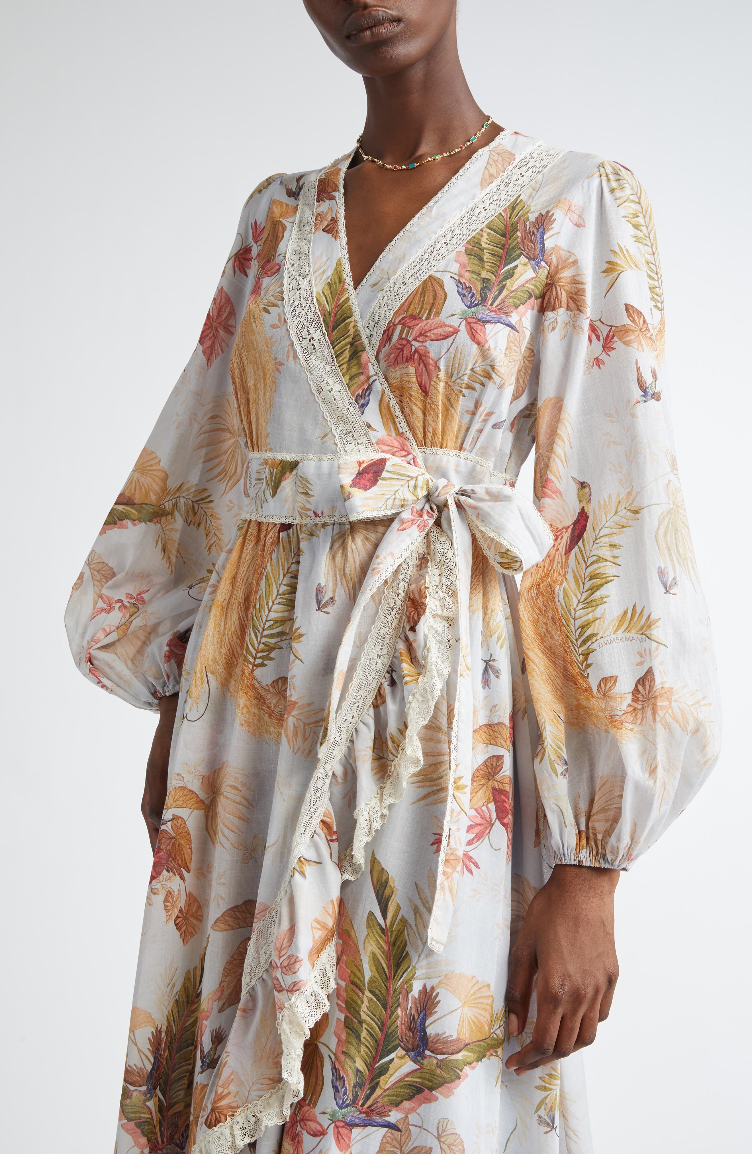 Zimmermann Ascension Frill Lace Trim Floral Long Sleeve Maxi Dress in Light Blue Palm Floral at Nord - 4