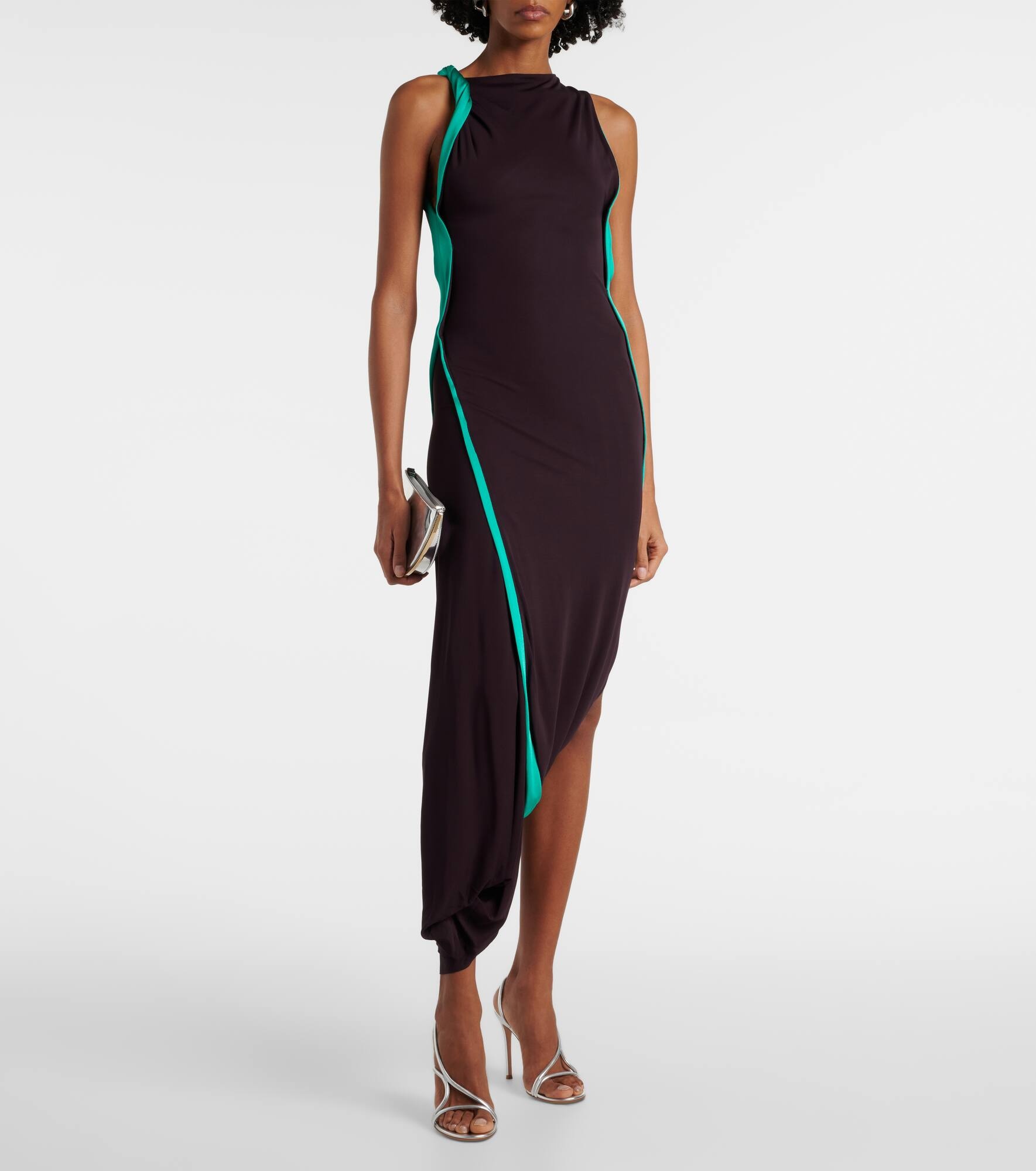 Asymmetric draped jersey midi dress - 7