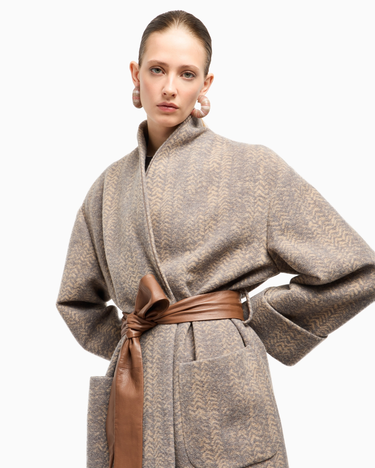 ASV CHEVRON WOOL AND CASHMERE LONG COAT - 5