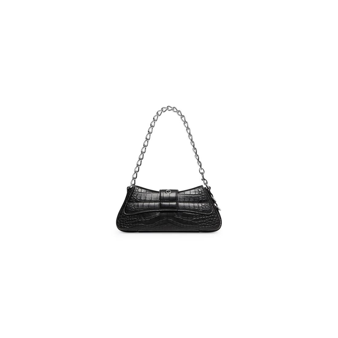 Women's Lindsay Small Shoulder Bag With Strap Crocodile Embossed in Black - 5