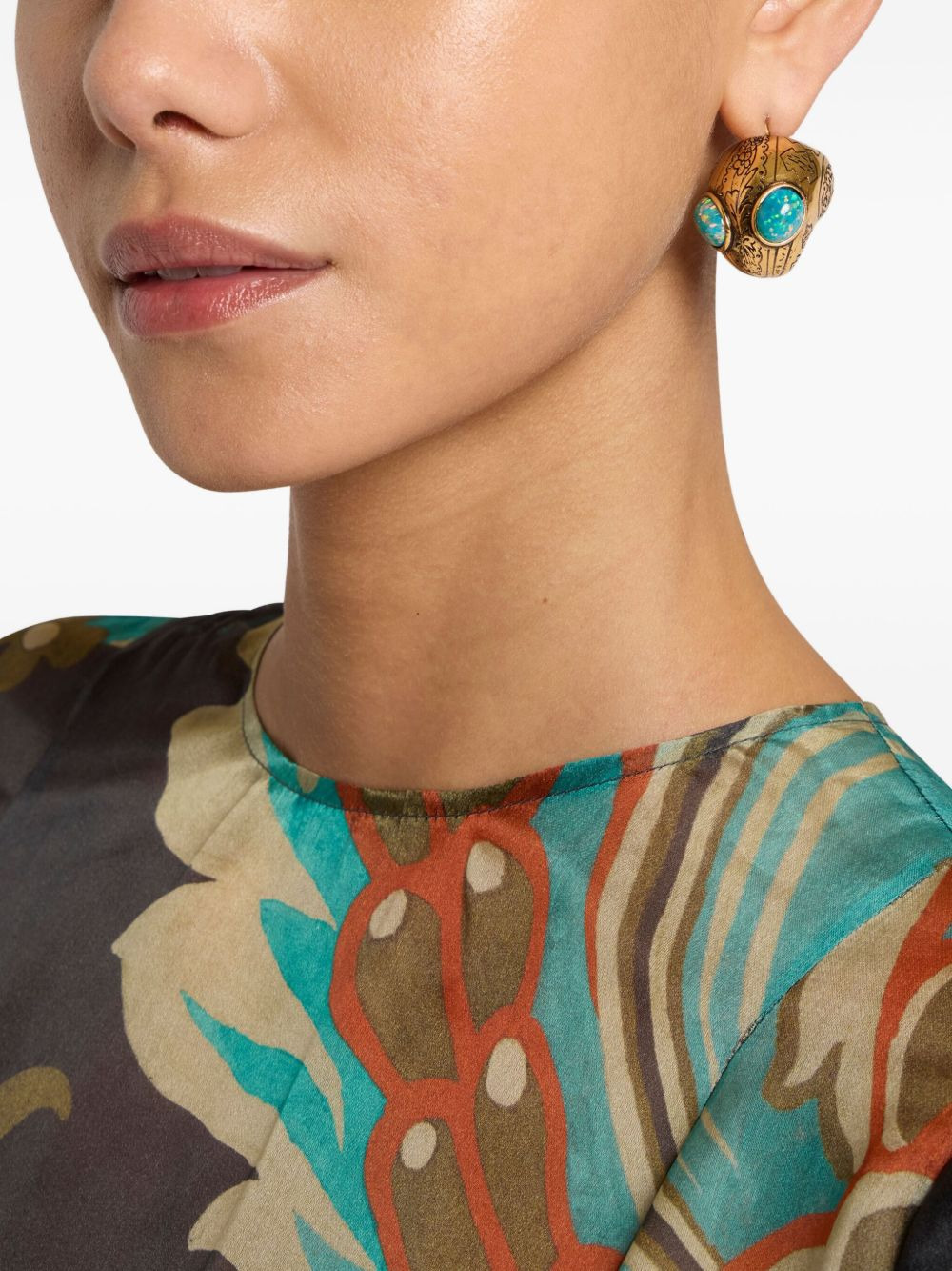 floral-etched opal earrings - 2