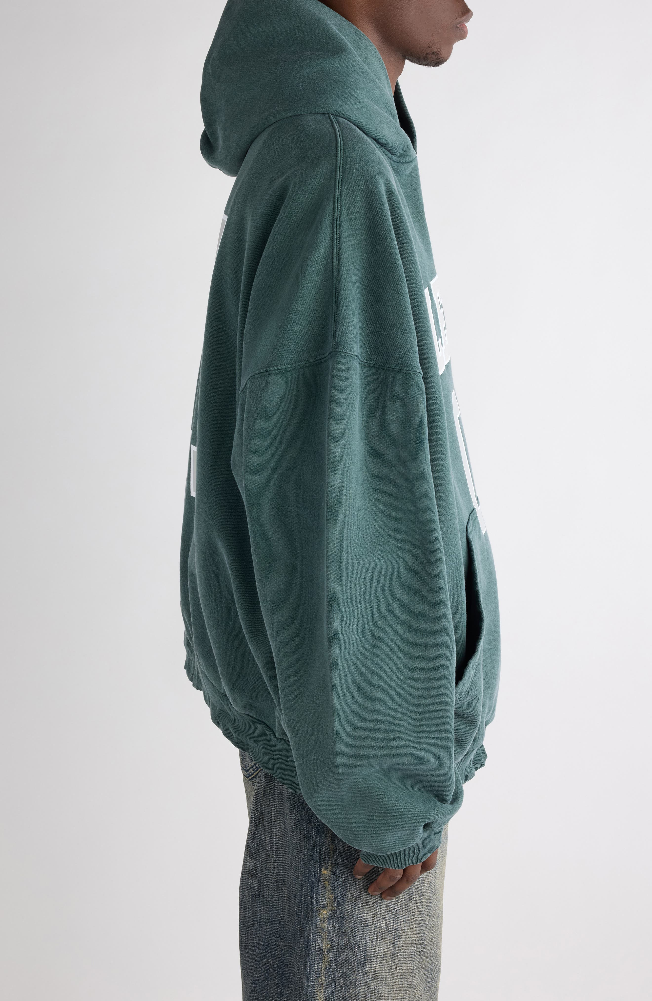 Balenciaga Oversize Cotton Hoodie in Dark Green/Light Grey at Nordstrom - 4