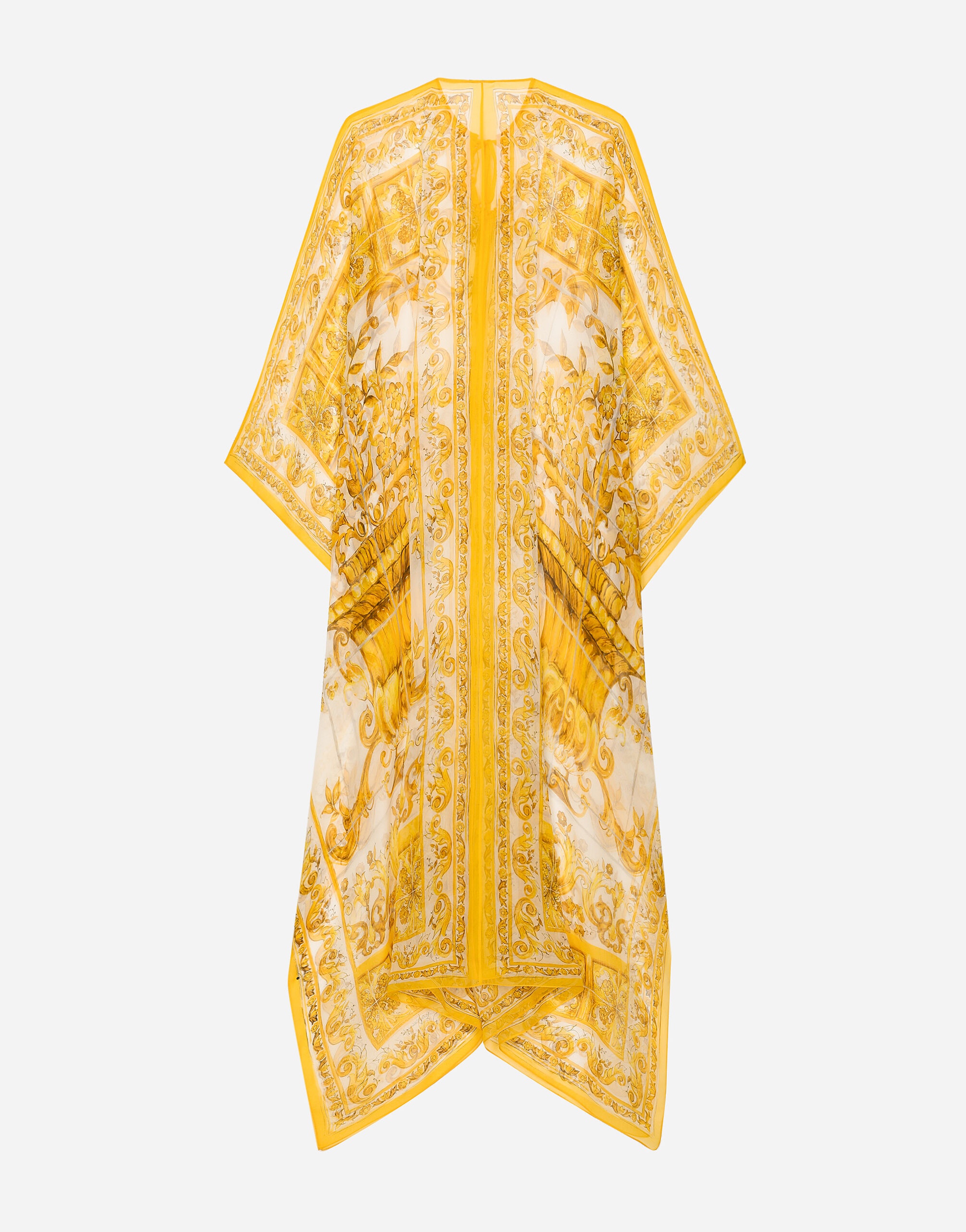 Long silk chiffon dress with majolica print - 2