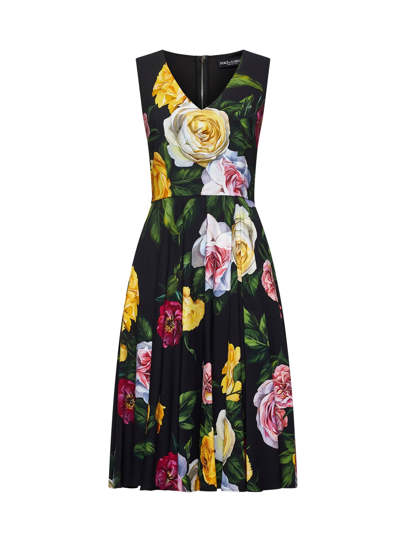 Peony and Rose print calf-lenght dress - 1