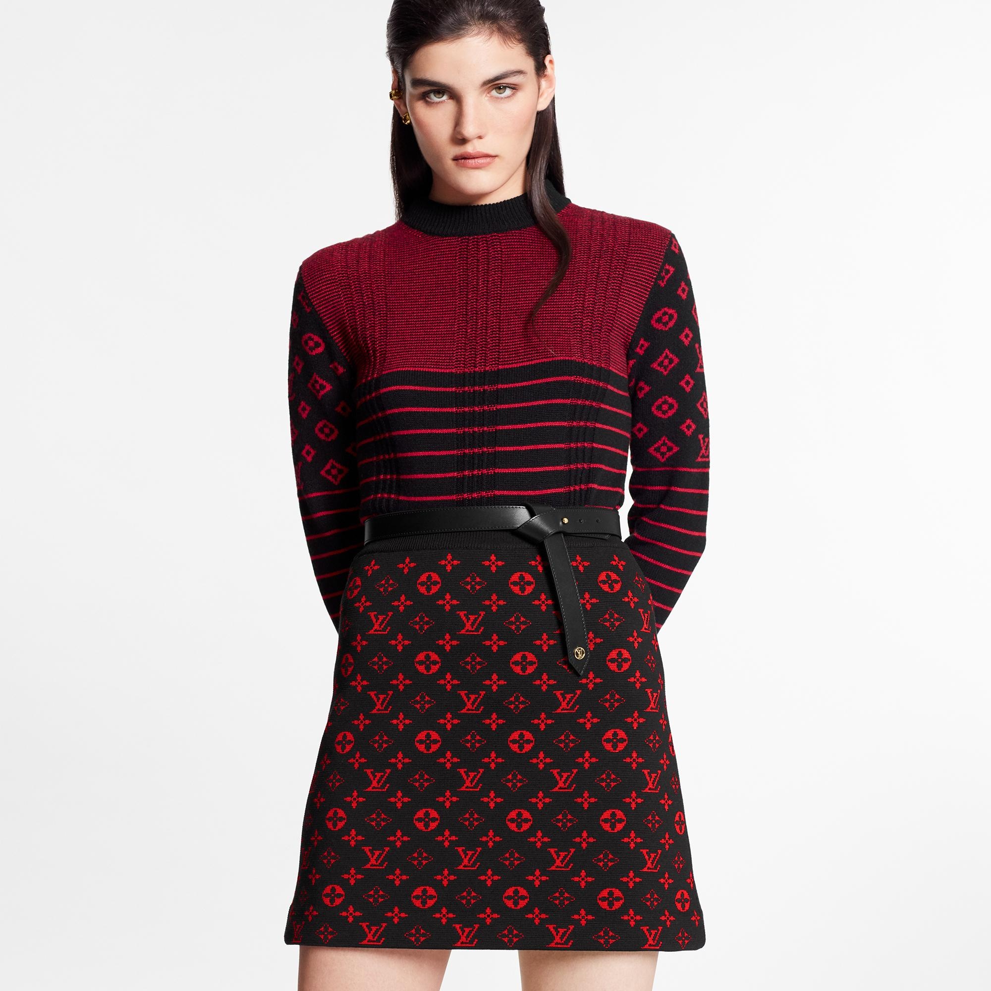 Monogram Wool-Knit A-Line Mini Skirt - 3