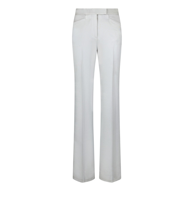LUSTROUS BARATHEA SILK WOOL TAILORED TUXEDO WIDE LEG PANTS 1